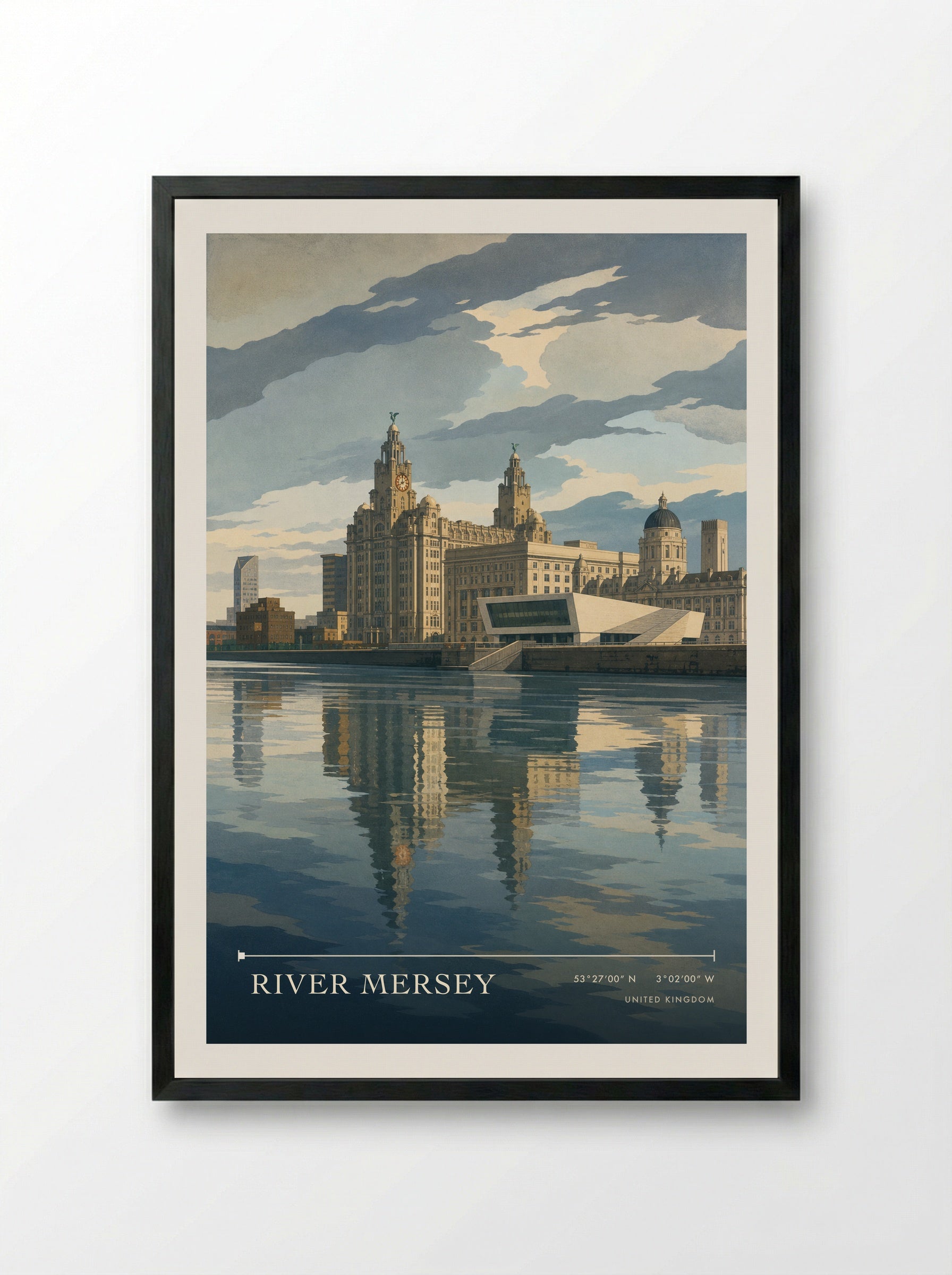 River Mersey United Kingdom Travel Poster - Framed Print Black