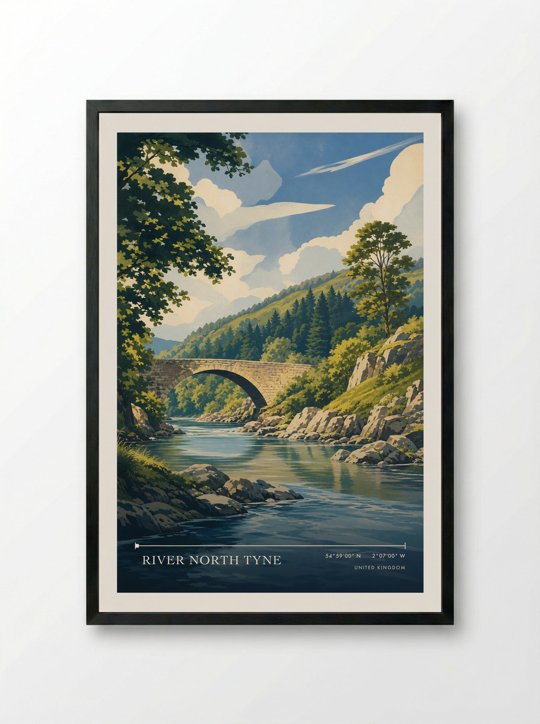 River North Tyne United Kingdom Travel Poster - Framed Print Black
