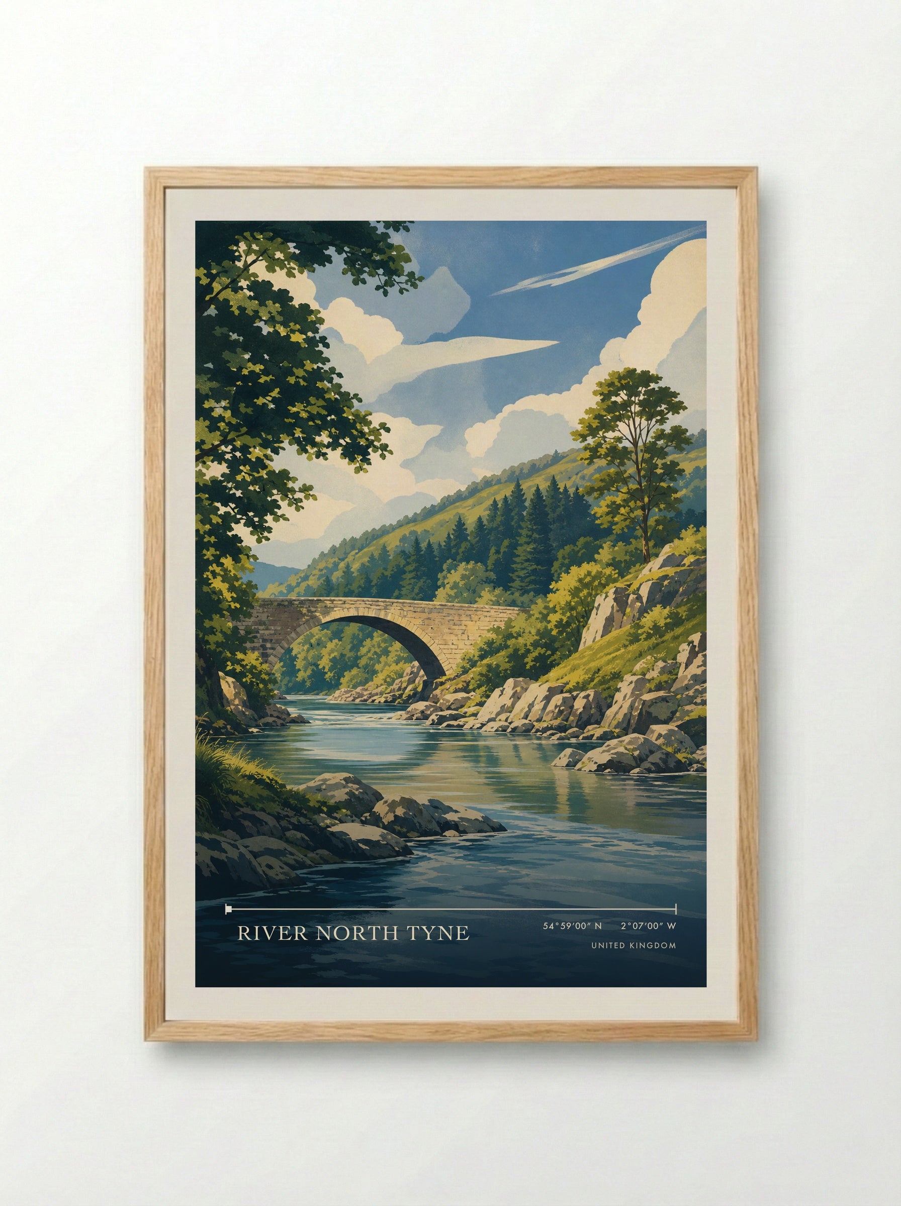 River North Tyne United Kingdom Travel Poster - Framed Print Wood
