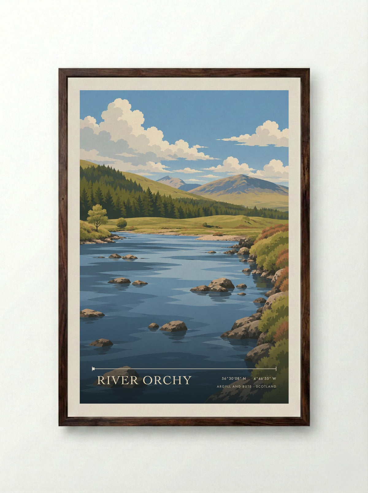 River Orchy, Argyll and Bute | Travel Poster - Framed Print Dark Wood