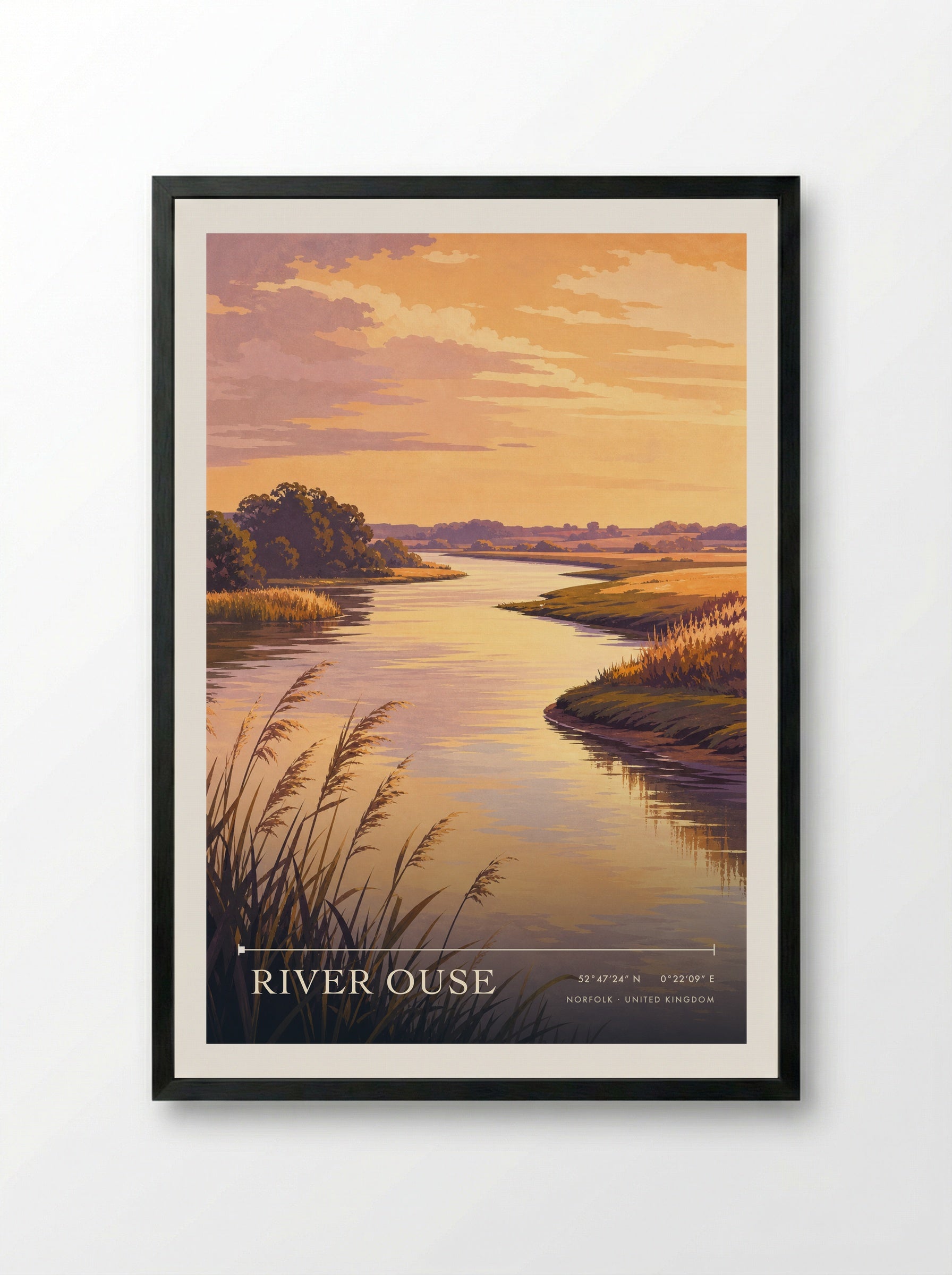 River Ouse Norfolk United Kingdom Travel Poster - Framed Print Black