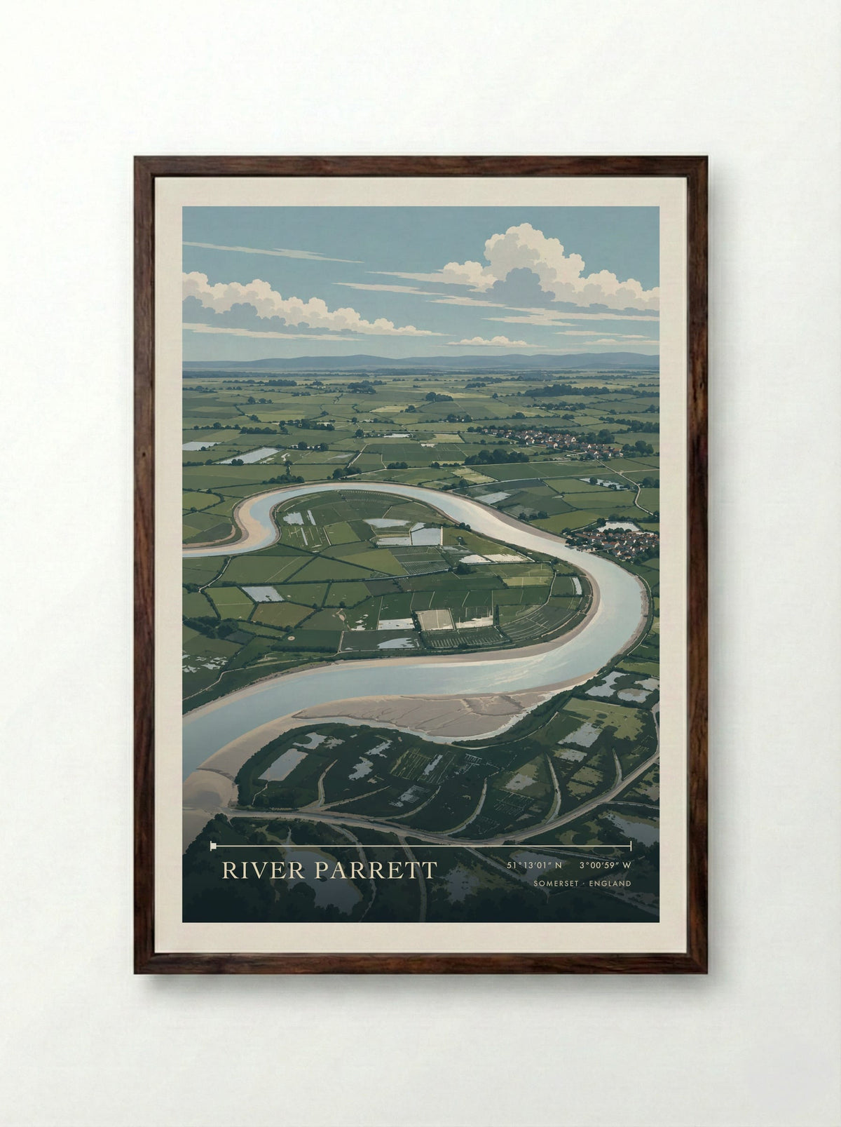 River Parrett, Somerset | Travel Poster - Framed Print Dark Wood