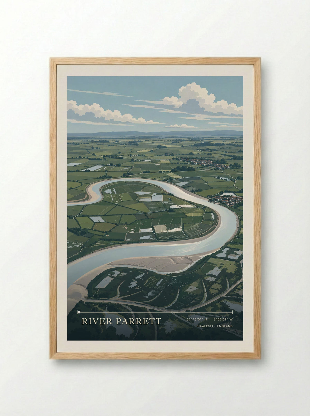 River Parrett, Somerset | Travel Poster - Framed Print Wood