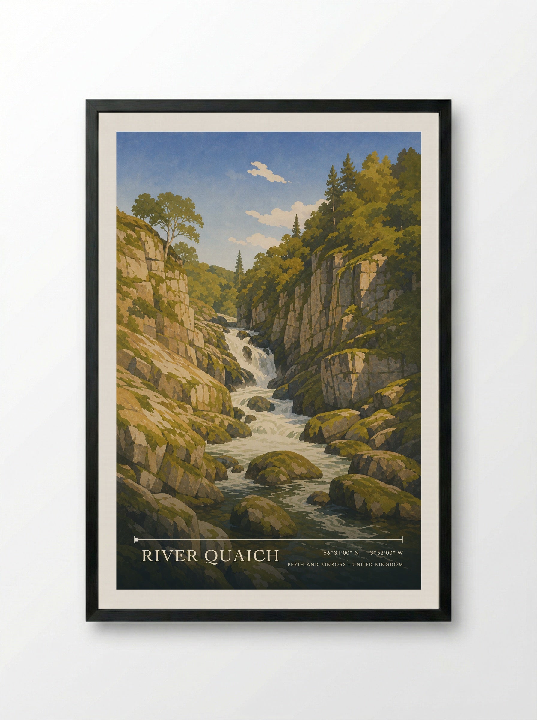 River Quaich Perth and Kinross United Kingdom Travel Poster - Framed Print Black