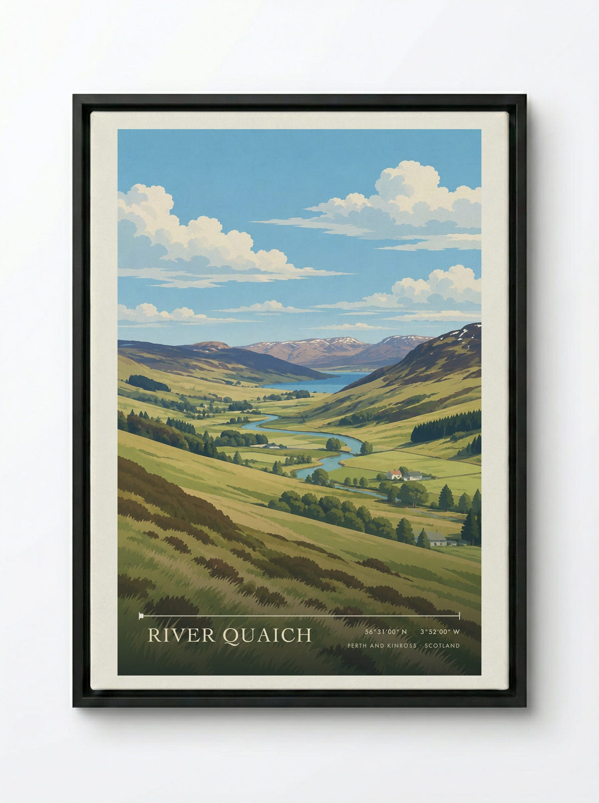 River Quaich, Perth and Kinross | Travel Poster - Framed Canvas Black