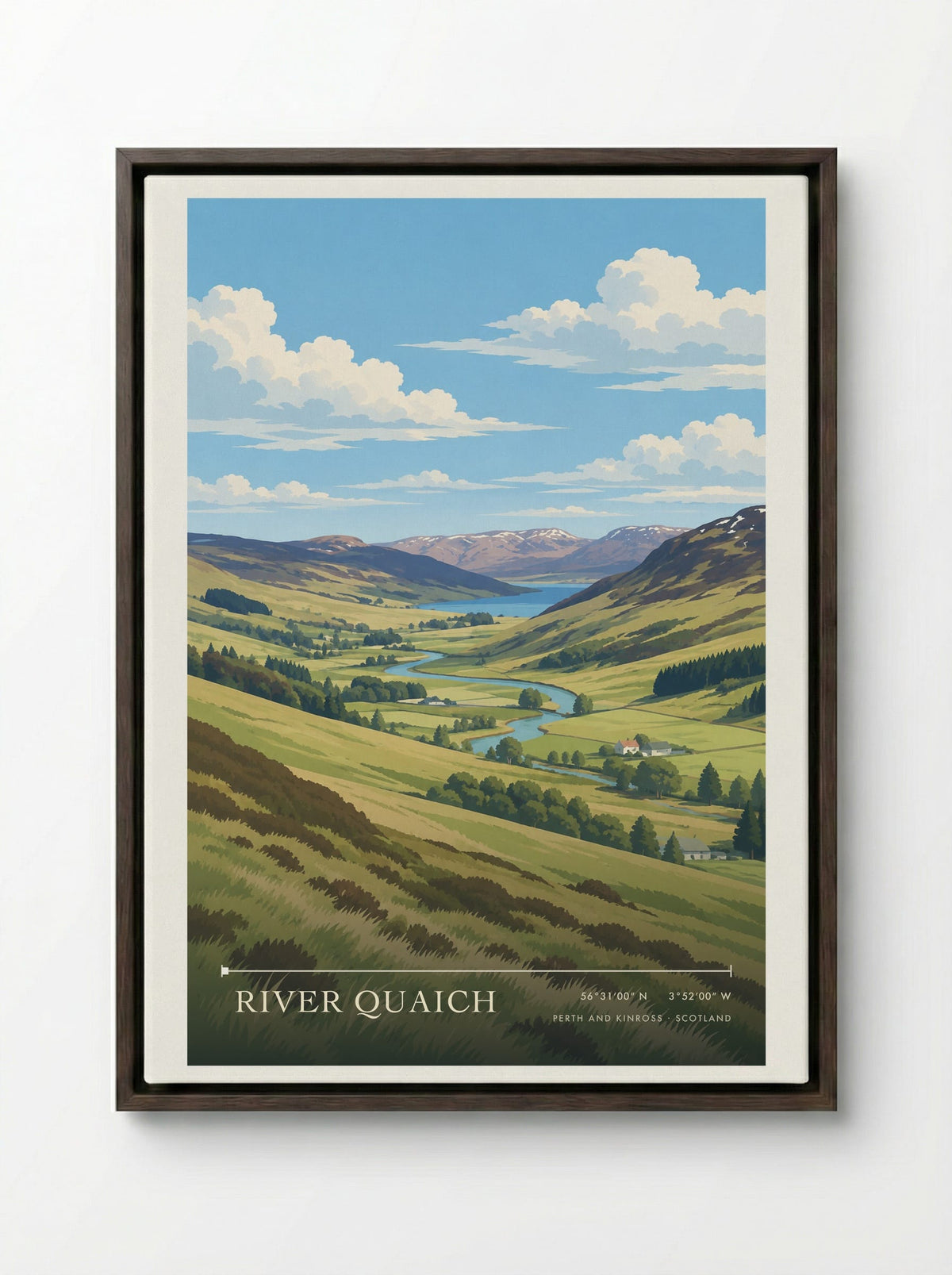 River Quaich, Perth and Kinross | Travel Poster - Framed Canvas Dark Wood