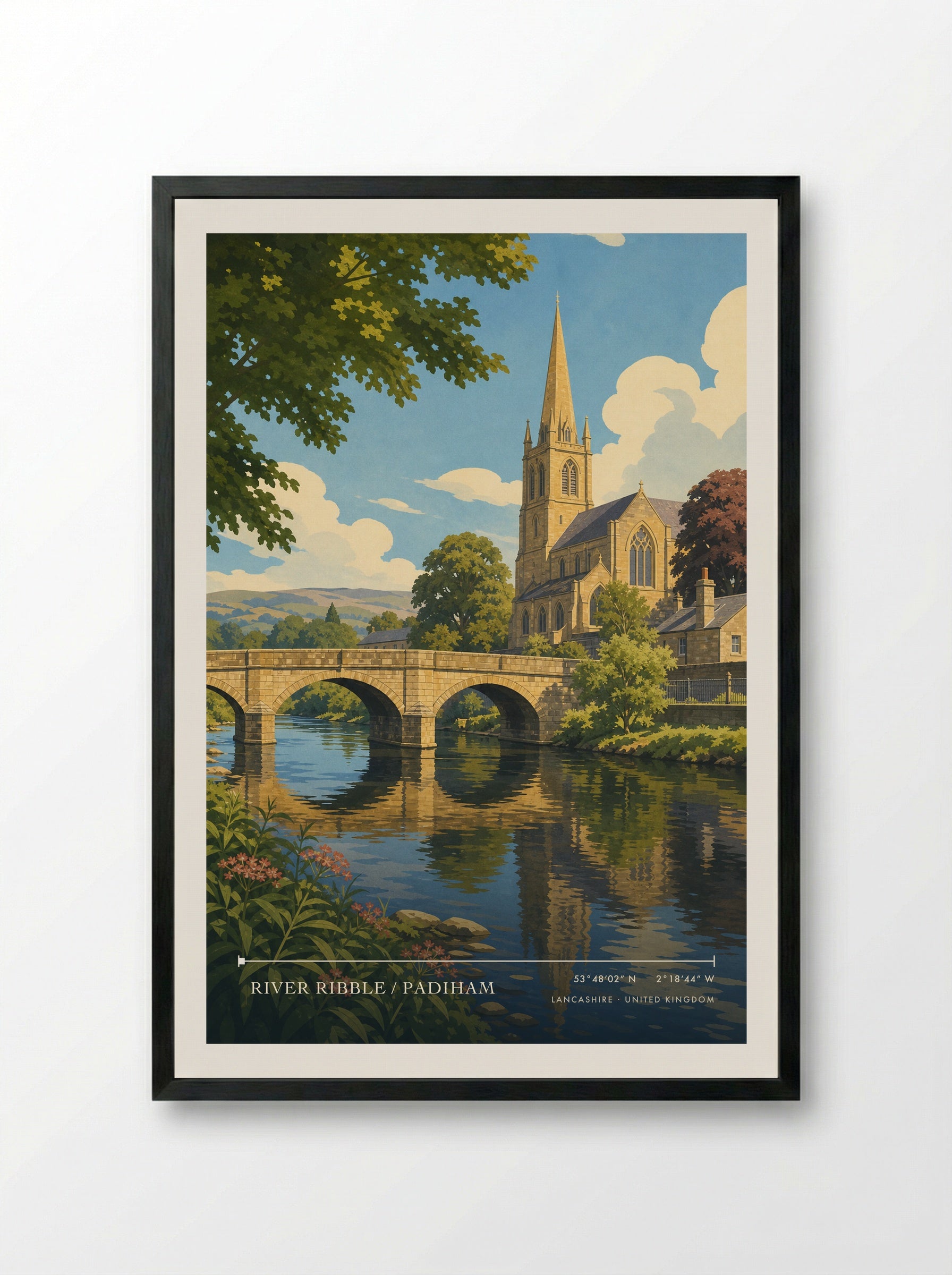 River Ribble / Padiham Lancashire United Kingdom Travel Poster - Framed Print Black