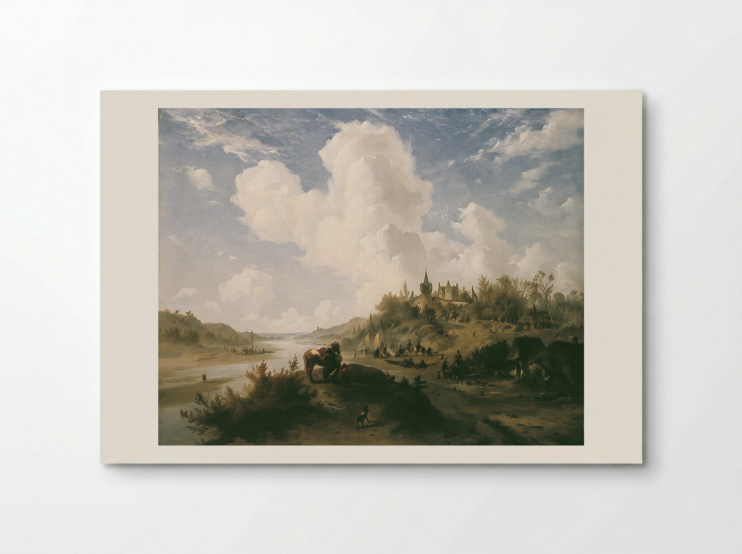 River Scene with Figures and Castle - Johannes Tavenraat - Poster