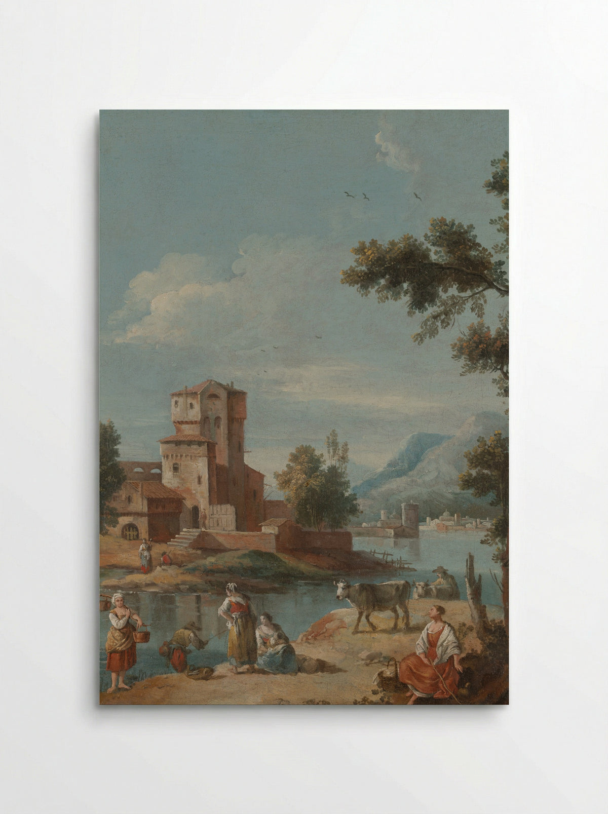 River Scene with Figures and Cattle - Giuseppe Zaïs - Poster