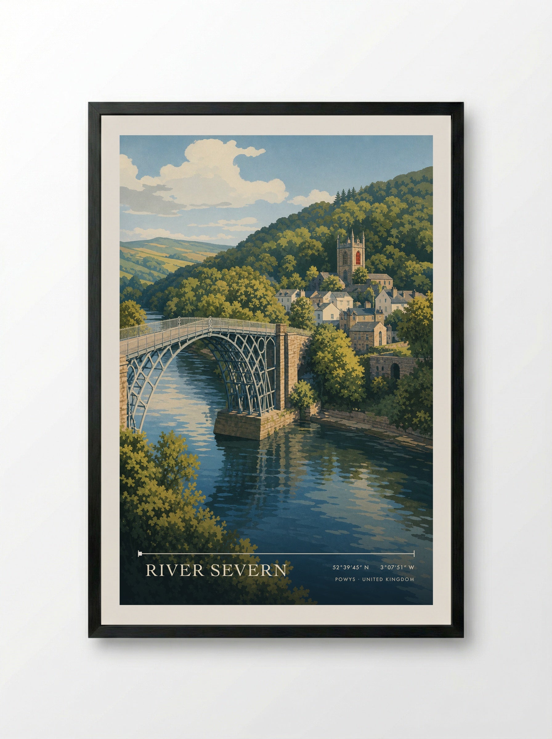 River Severn Powys United Kingdom Travel Poster - Framed Print Black