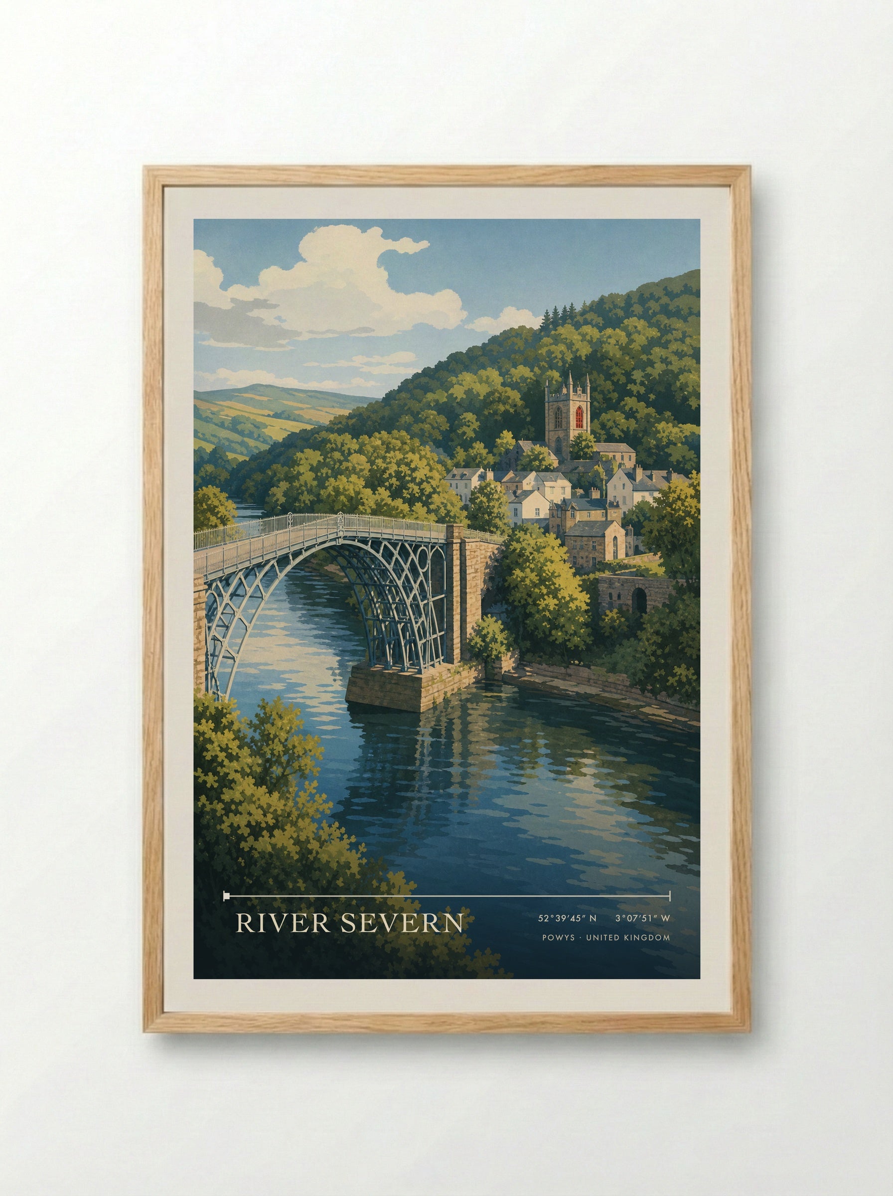 River Severn Powys United Kingdom Travel Poster - Framed Print Wood