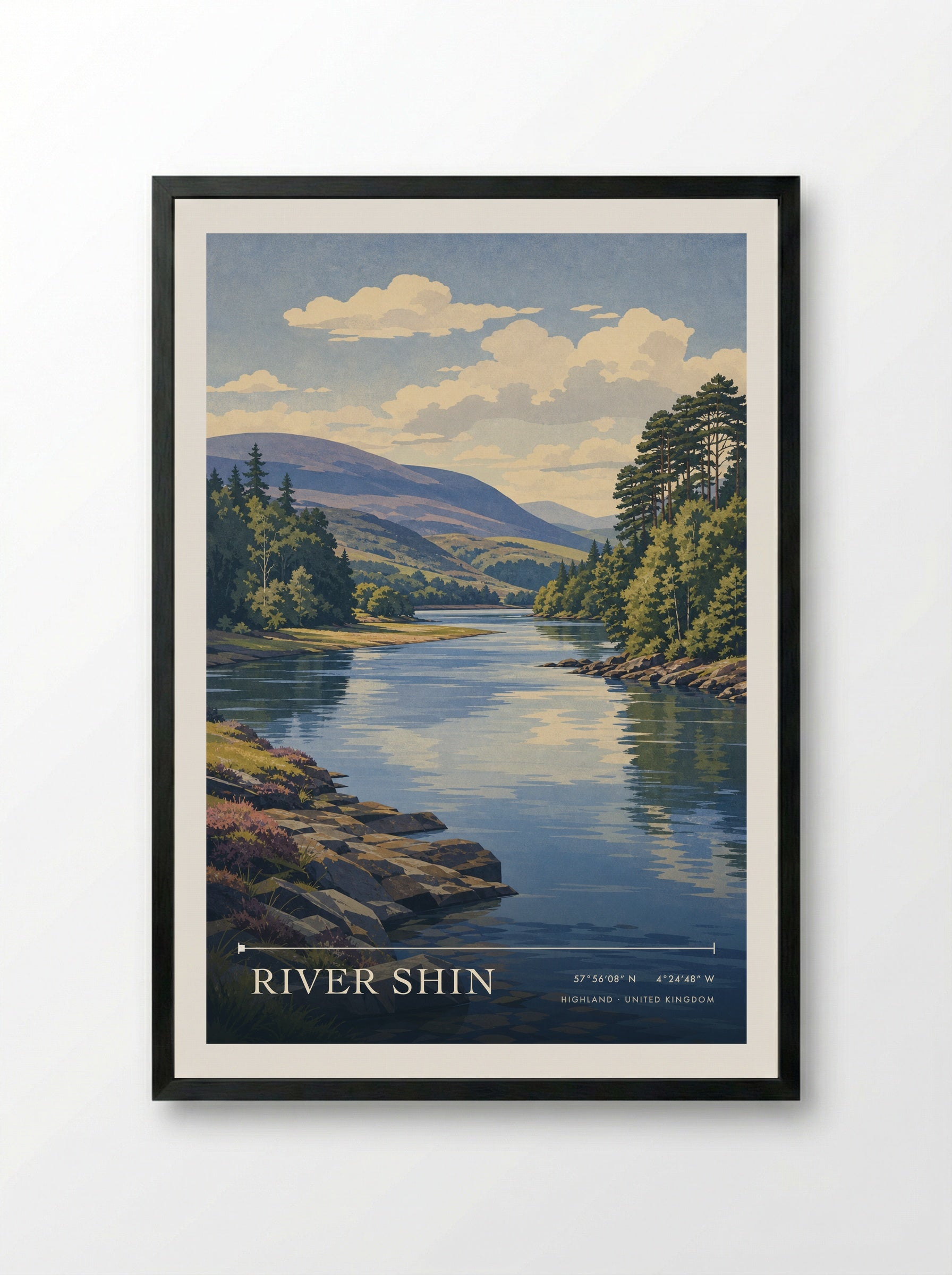 River Shin Highland United Kingdom Travel Poster - Framed Print Black