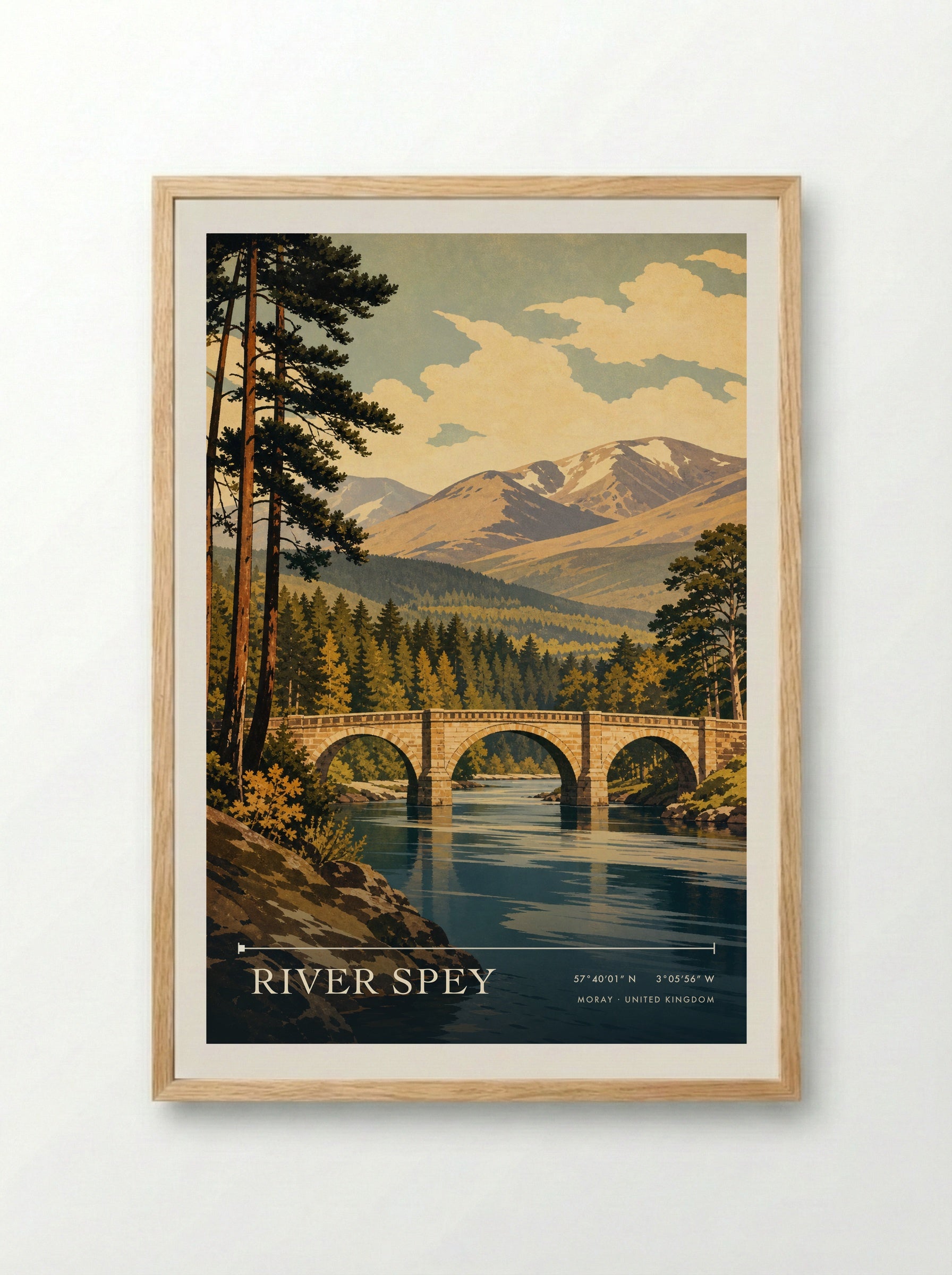 River Spey Moray United Kingdom Travel Poster - Framed Print Wood