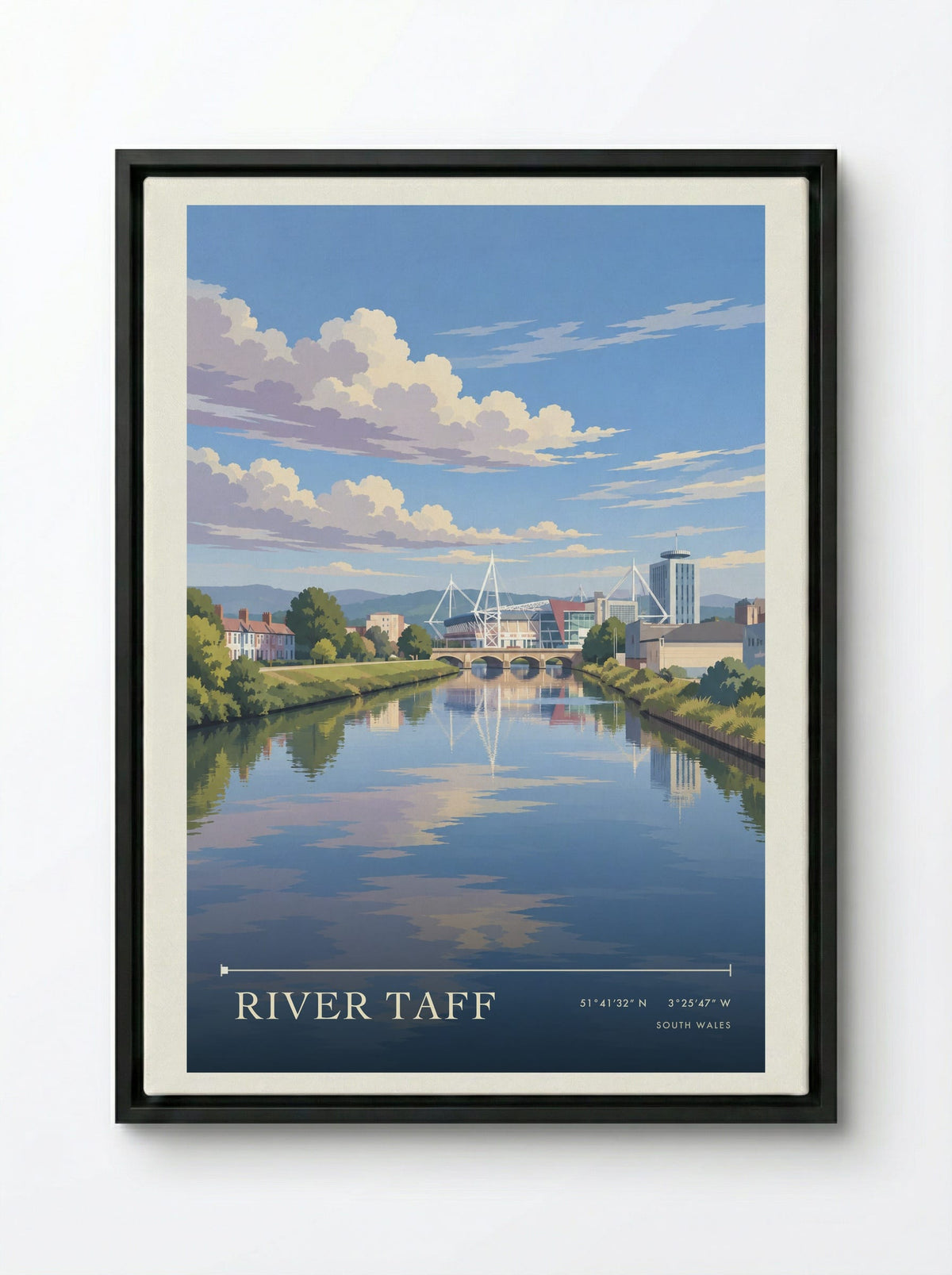 River Taff, South Wales | Travel Poster - Framed Canvas Black