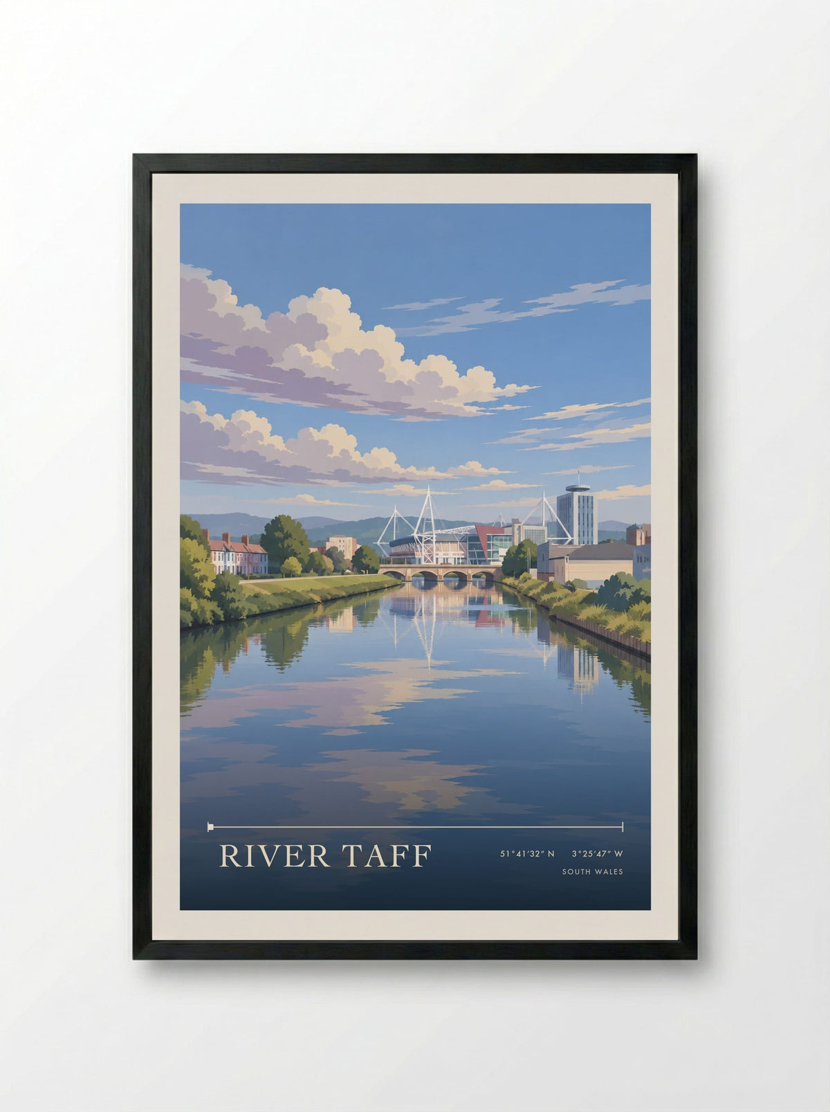 River Taff, South Wales | Travel Poster - Framed Print Black