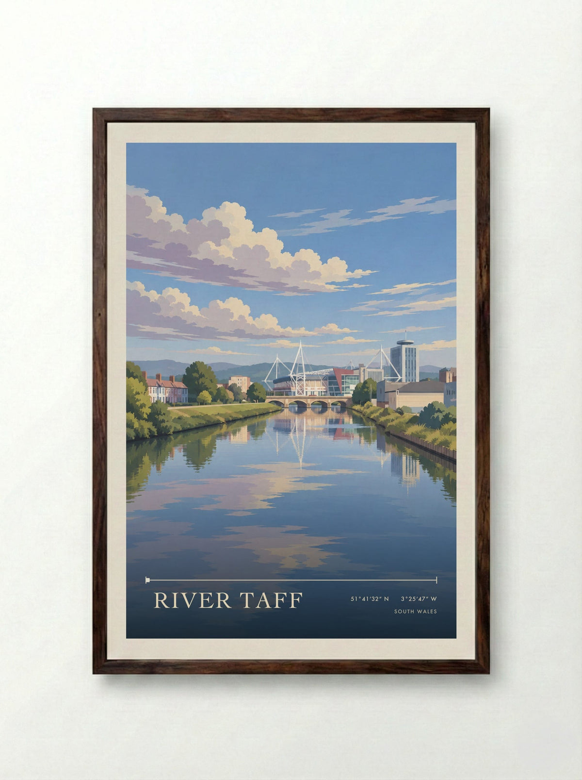 River Taff, South Wales | Travel Poster - Framed Print Dark Wood