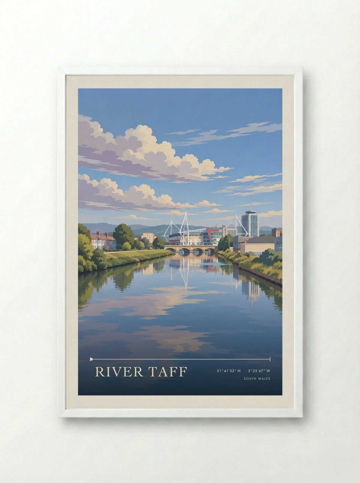 River Taff, South Wales | Travel Poster - Framed Print White