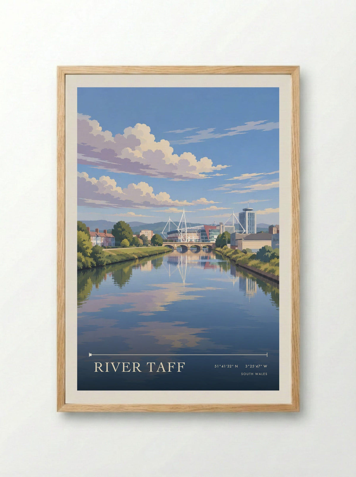 River Taff, South Wales | Travel Poster - Framed Print Wood