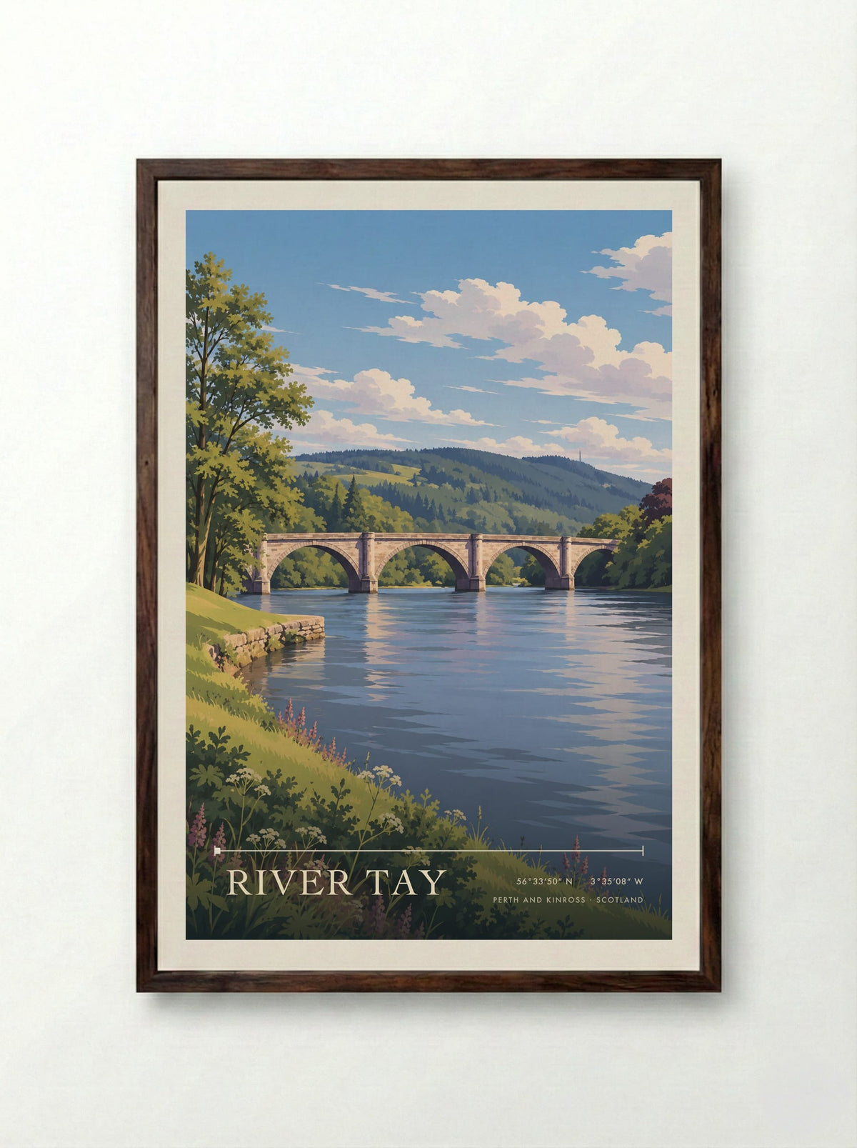 River Tay, Perth and Kinross | Travel Poster - Framed Print Dark Wood