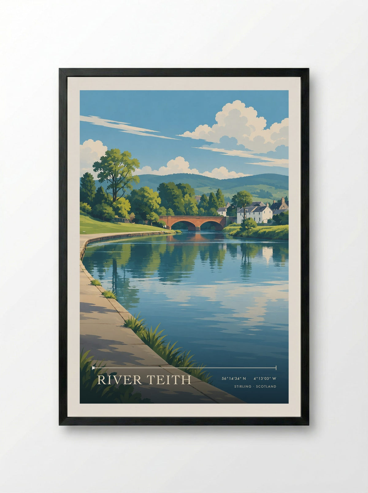 River Teith, Stirling | Travel Poster - Framed Print Black