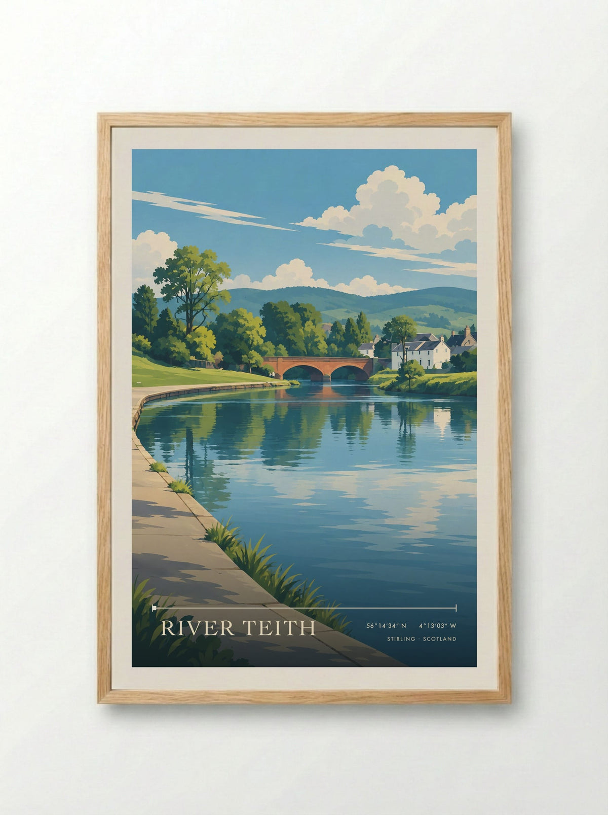 River Teith, Stirling | Travel Poster - Framed Print Wood
