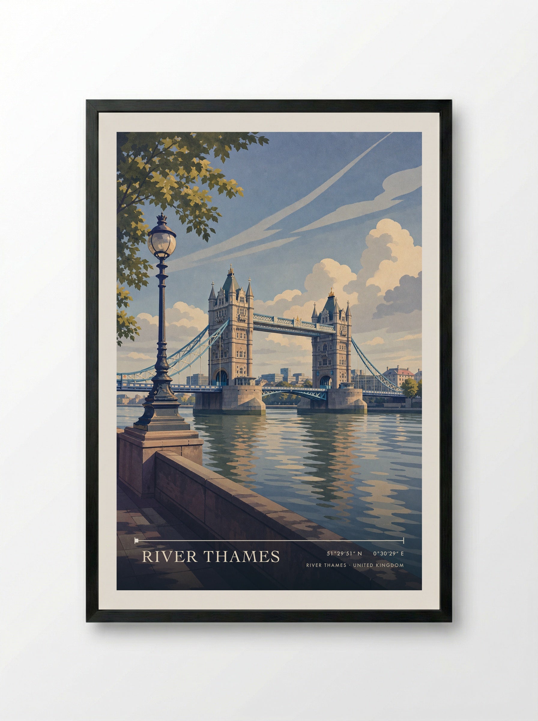 River Thames United Kingdom Travel Poster - Framed Print Black