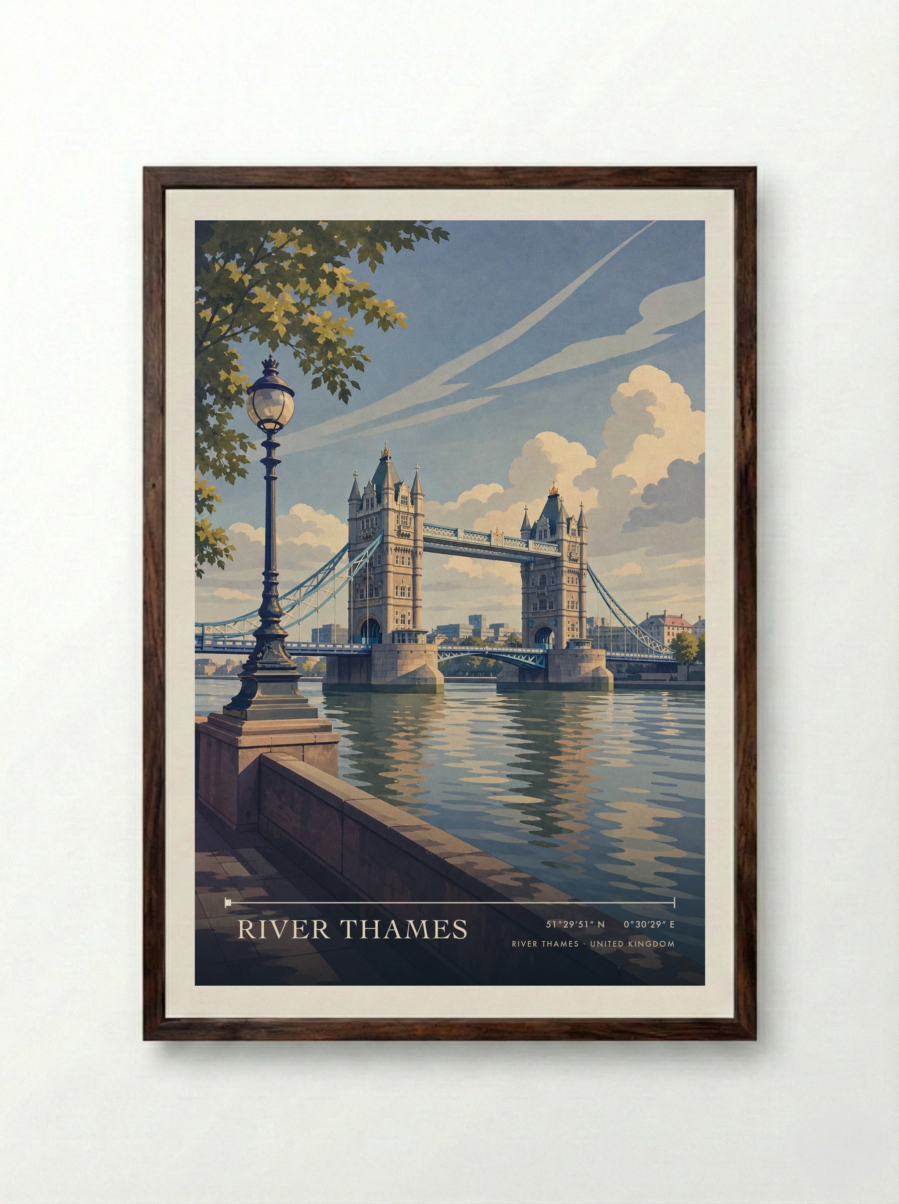 River Thames United Kingdom Travel Poster - Framed Print Dark Wood