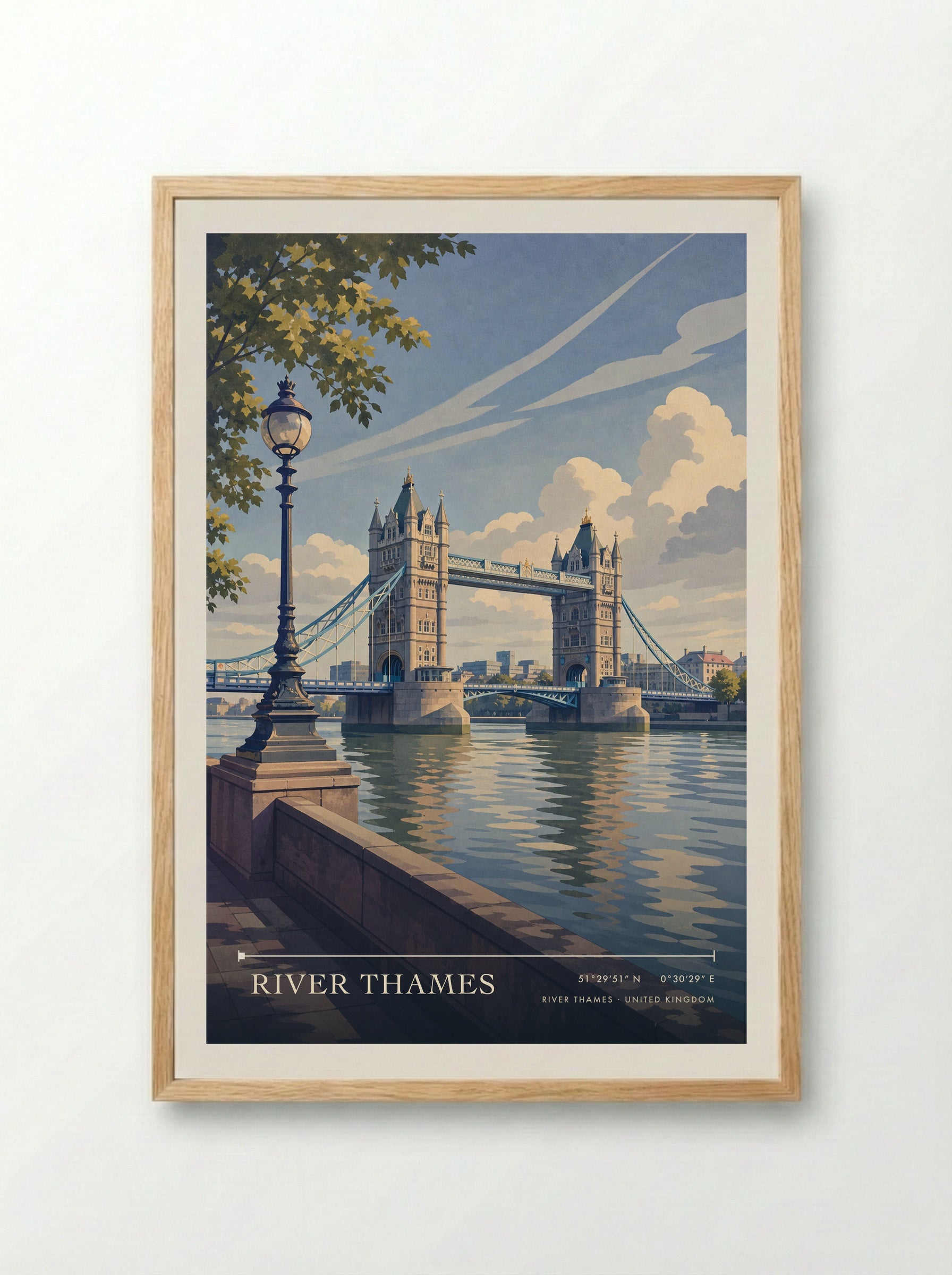 River Thames United Kingdom Travel Poster - Framed Print Wood