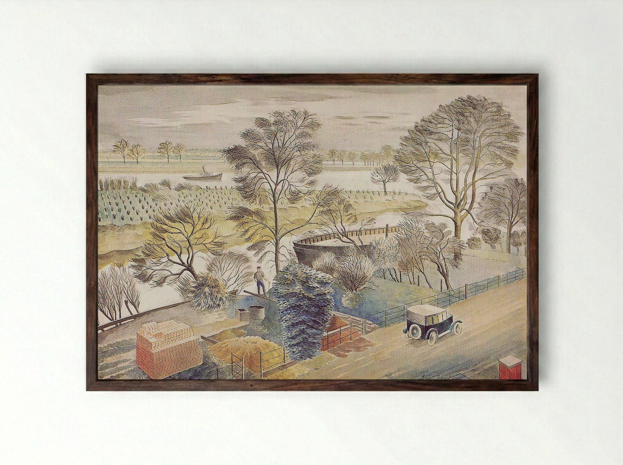 River Thames - Eric Ravilious - Framed Print Dark Wood