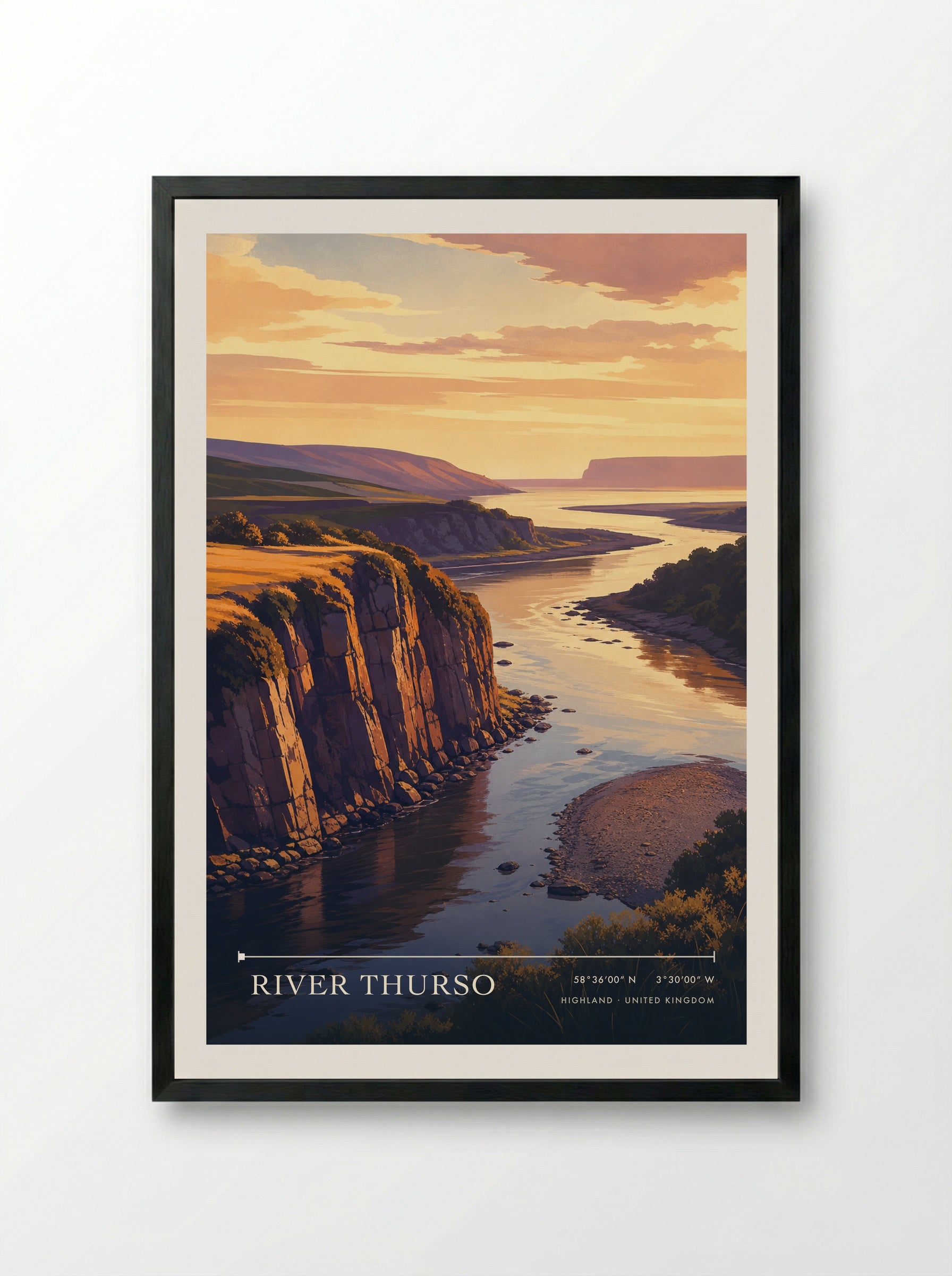 River Thurso Highland United Kingdom Travel Poster - Framed Print Black
