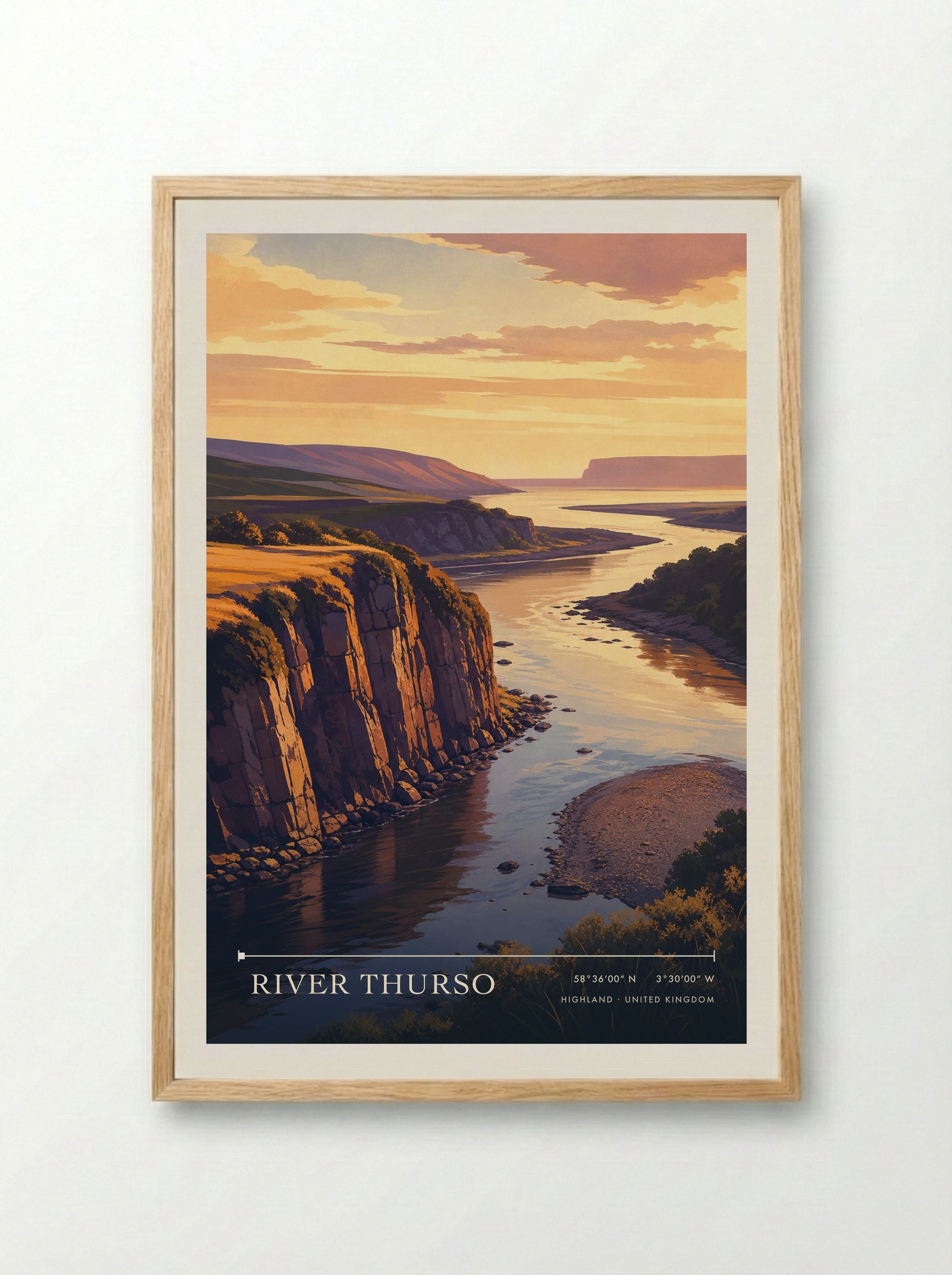 River Thurso Highland United Kingdom Travel Poster - Framed Print Wood
