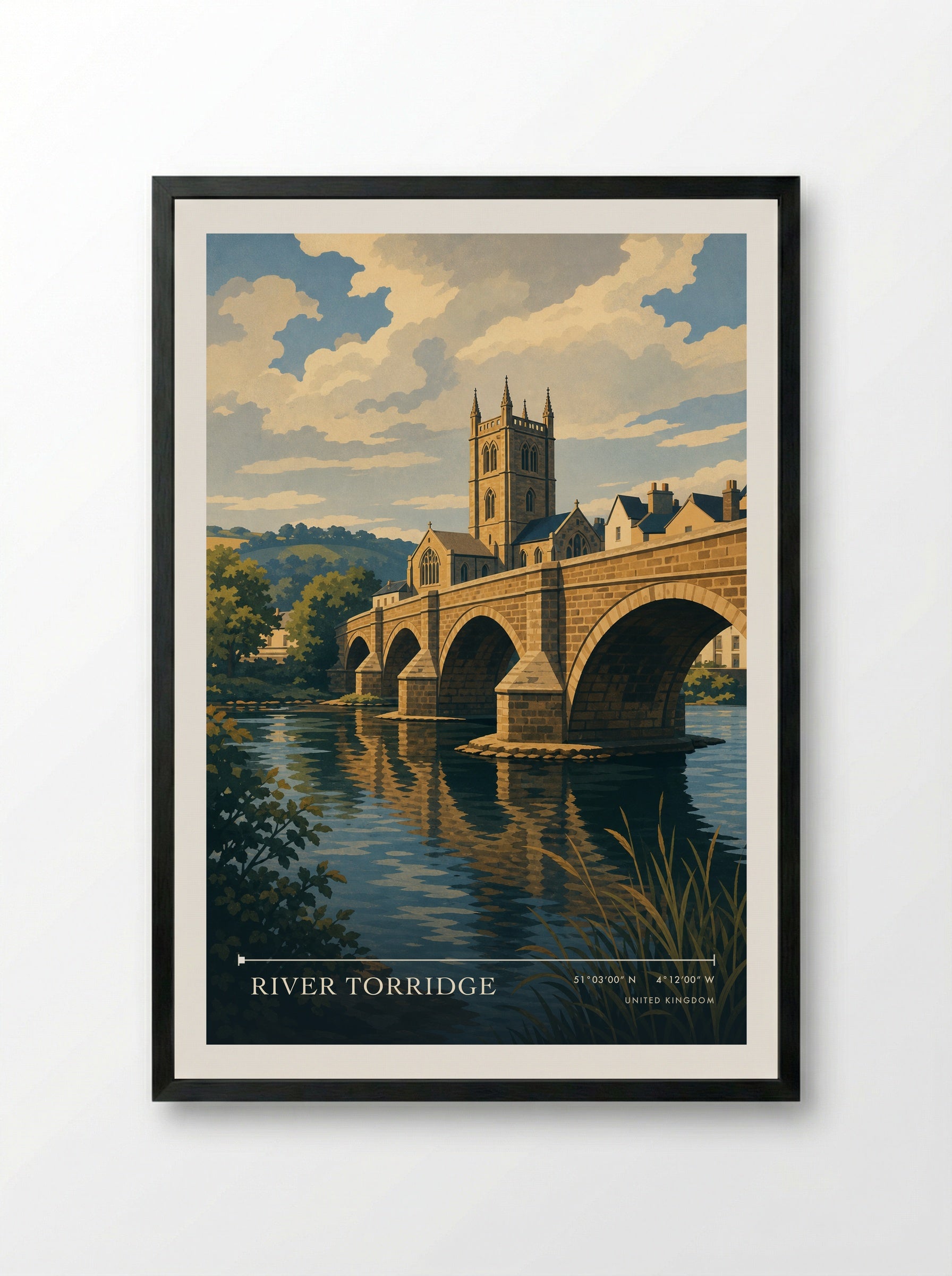 River Torridge United Kingdom Travel Poster - Framed Print Black