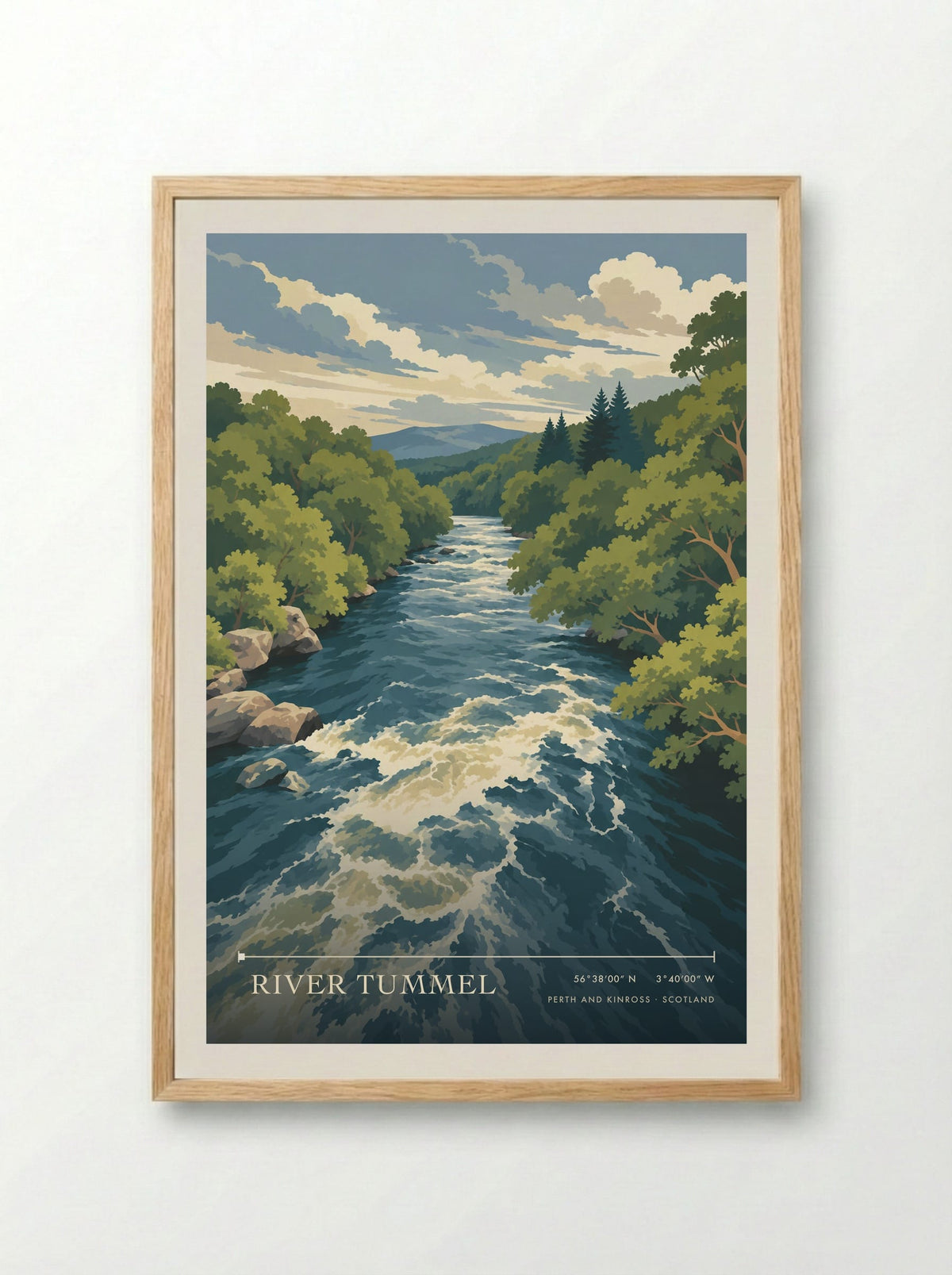 River Tummel, Perth and Kinross | Travel Poster - Framed Print Wood