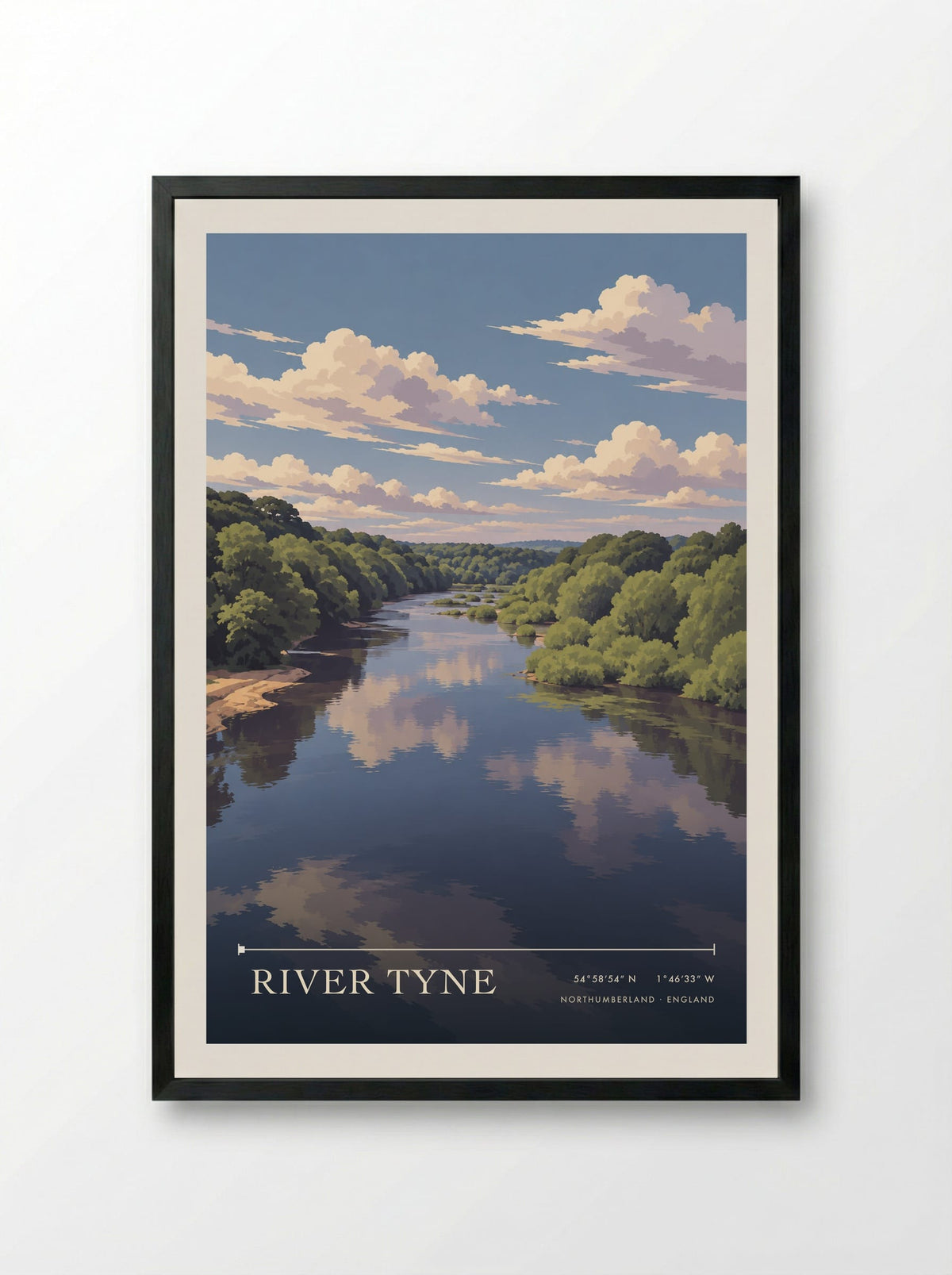 River Tyne, Northumberland | Travel Poster - Framed Print Black