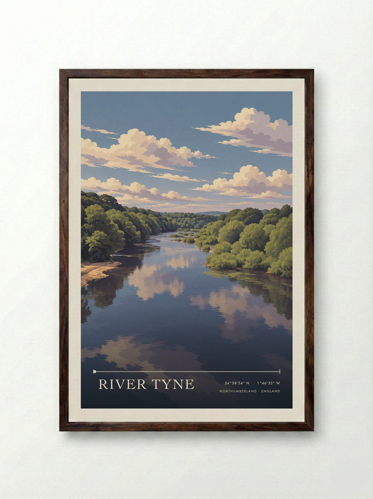 River Tyne, Northumberland | Travel Poster - Framed Print Dark Wood