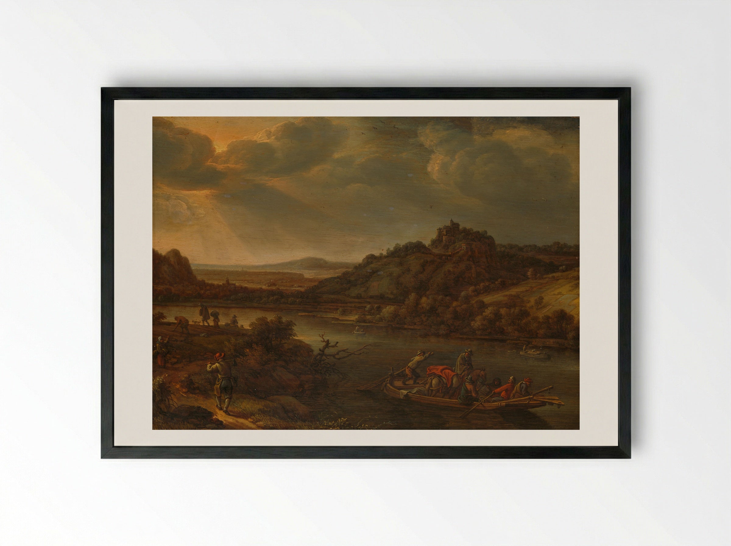 River View with Ferry - Herman Saftleven - Framed Print Black