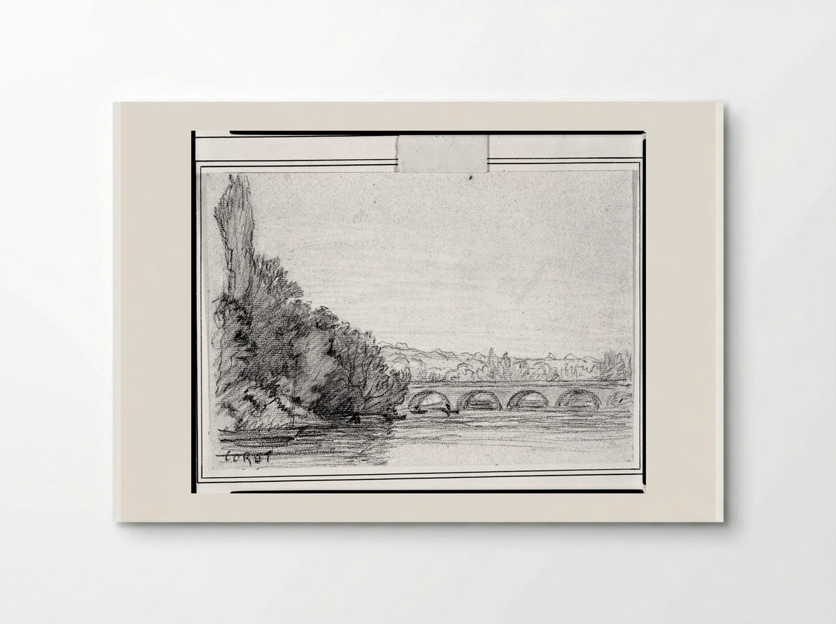 River View with a Bridge - Jean-Baptiste-Camille Corot - Poster
