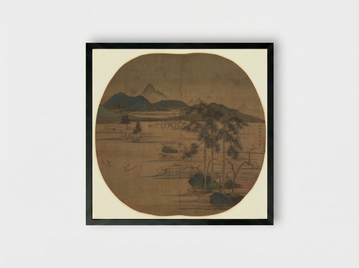 River Village: Fisherman's Joy - Zhao Mengfu - Framed Print Black