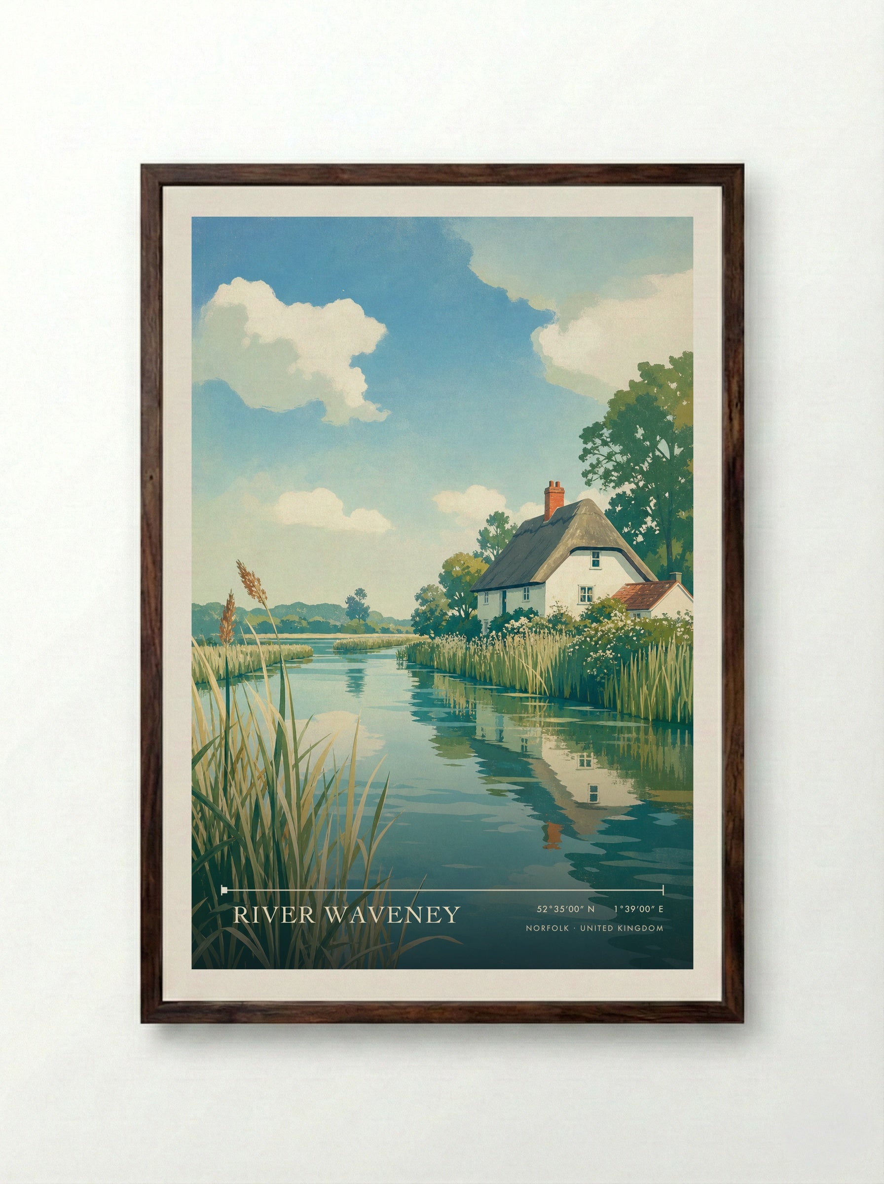 River Waveney Norfolk United Kingdom Travel Poster - Framed Print Dark Wood