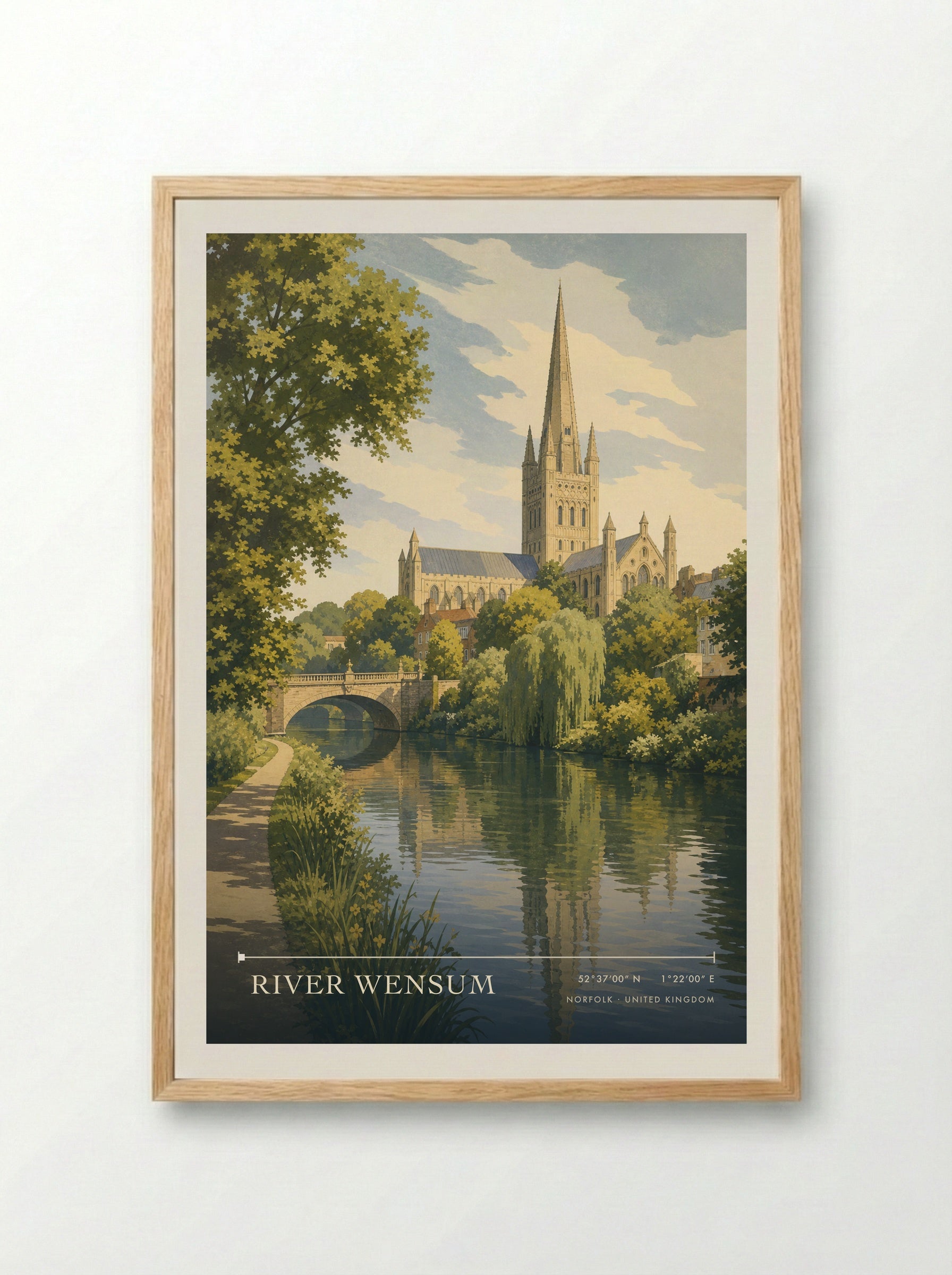 River Wensum Norfolk United Kingdom Travel Poster - Framed Print Wood