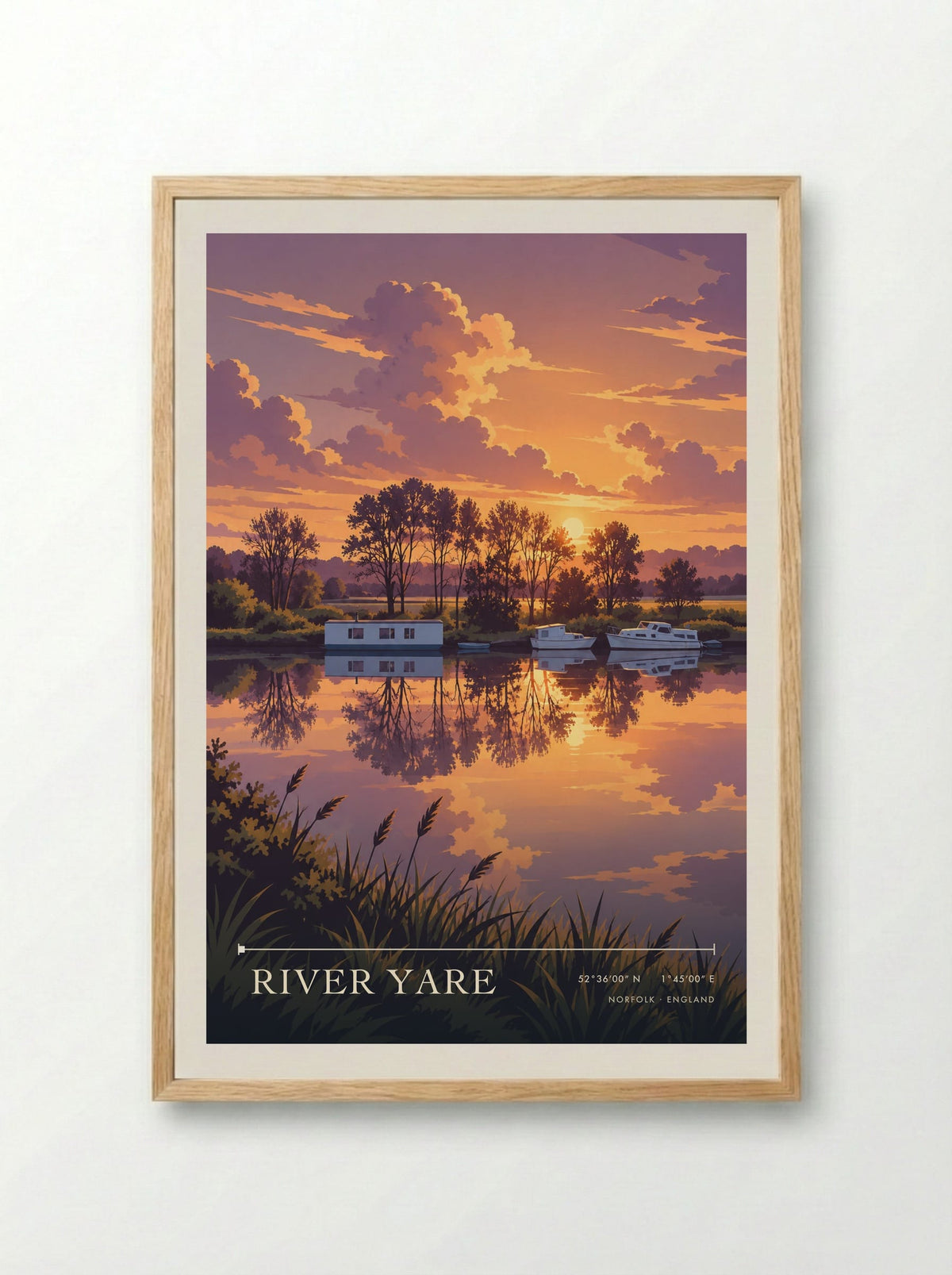 River Yare, Norfolk | Travel Poster - Framed Print Wood
