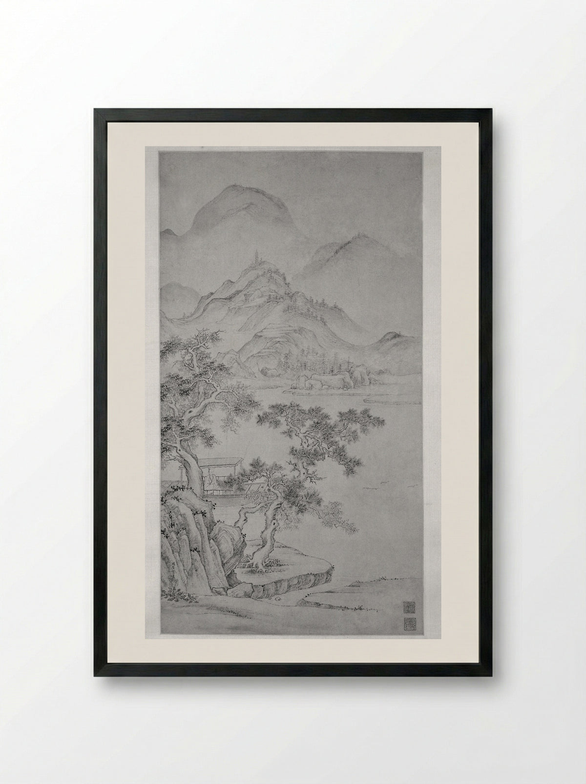 River and Mountain Landscape - Xiang Shengmo - Framed Print Black