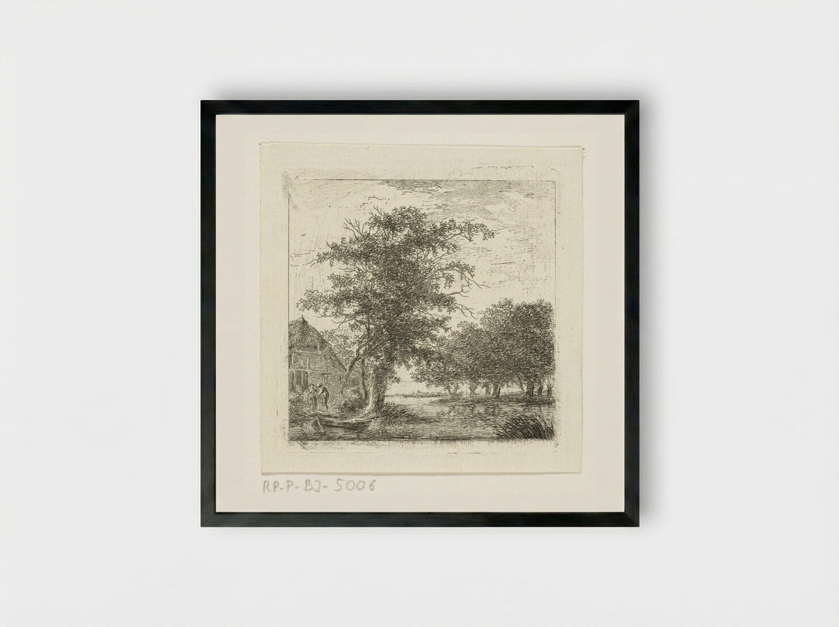 River in a Wooded Landscape - Hermanus van Brussel - Framed Print Black
