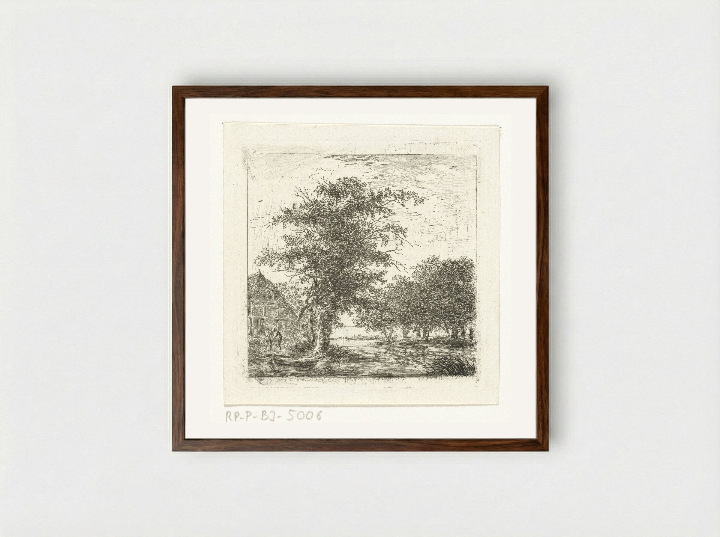 River in a Wooded Landscape - Hermanus van Brussel - Framed Print Dark Wood