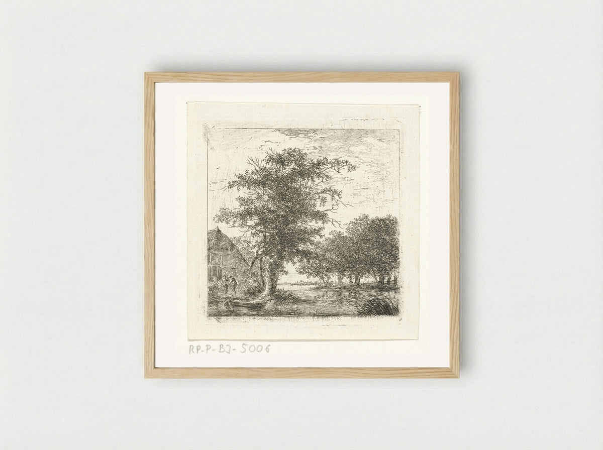 River in a Wooded Landscape - Hermanus van Brussel - Framed Print Wood