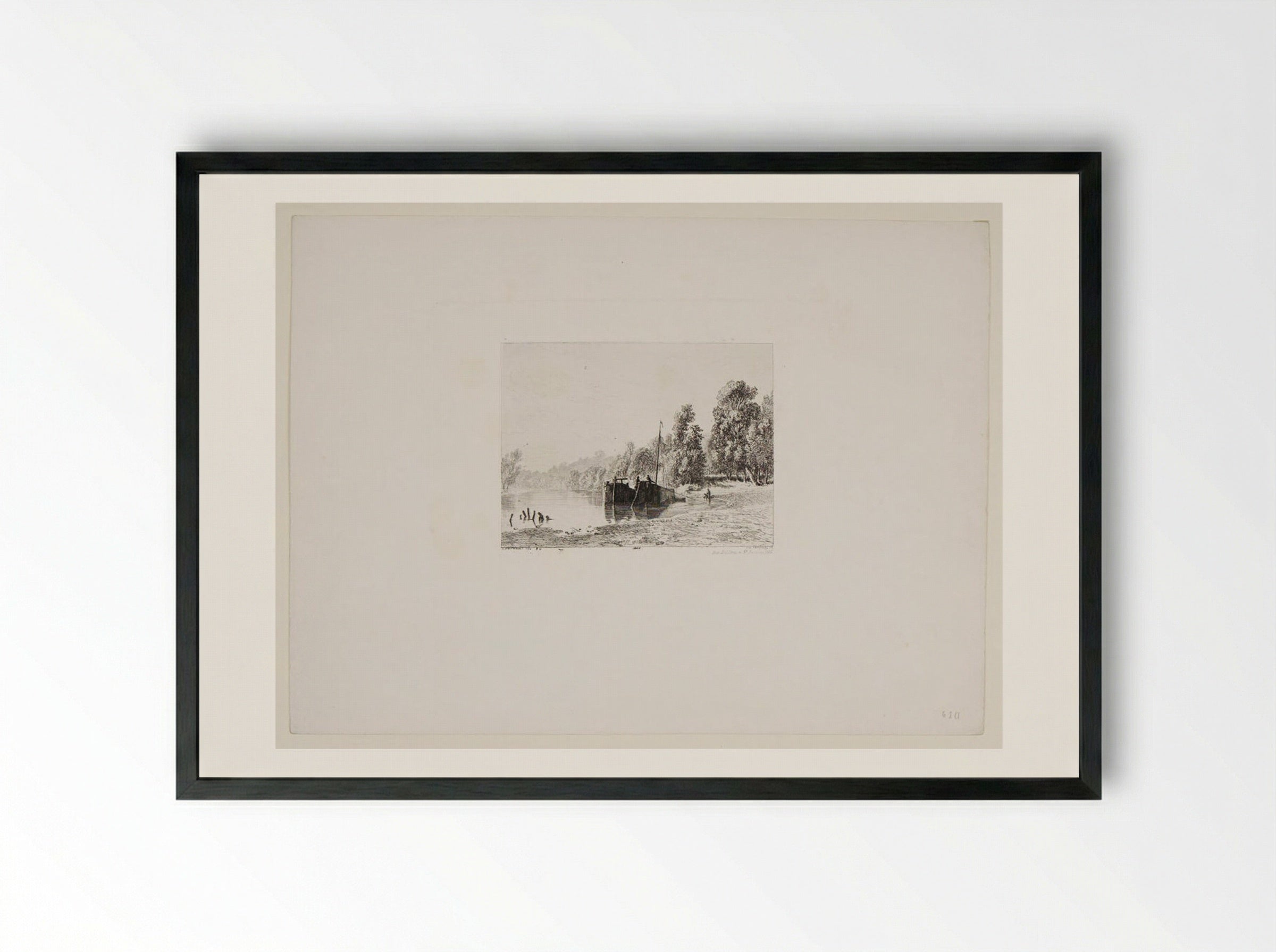 River's Edge - Charles-Émile Jacque - Framed Print Black