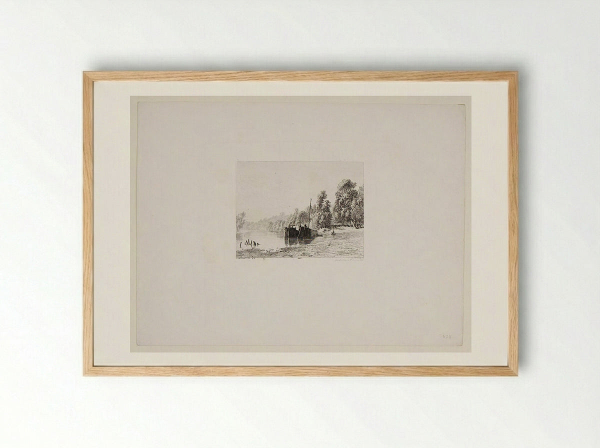 River's Edge - Charles-Émile Jacque - Framed Print Wood