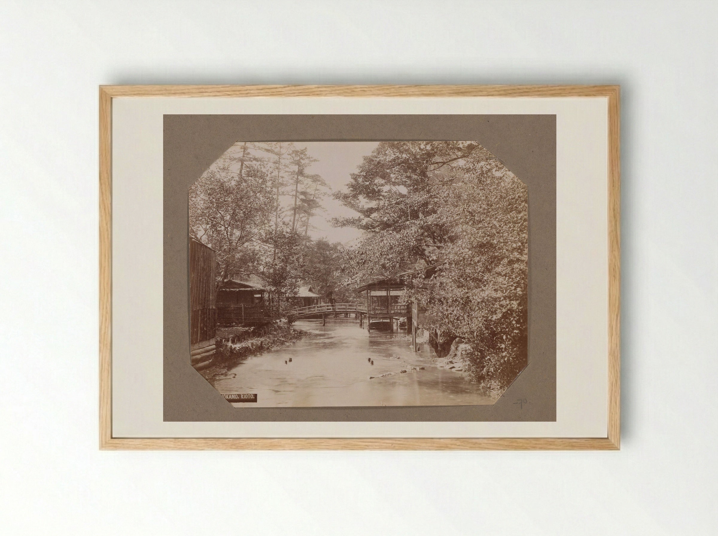 River with Bridge in Shimogamo, Kyoto - Kusakabe Kimbei - Framed Print Wood