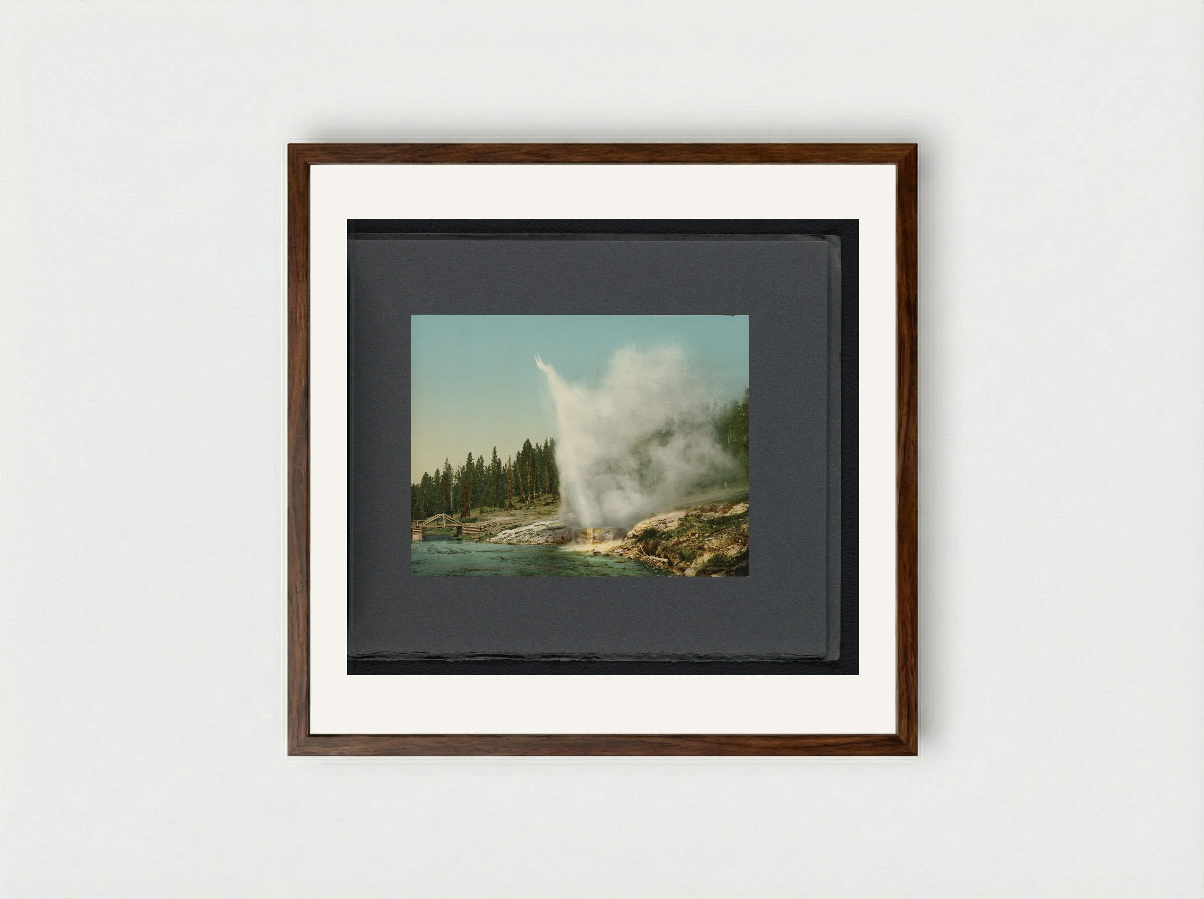 Riverside Geyser, Yellowstone National Park - William Henry Jackson - Framed Print Dark Wood