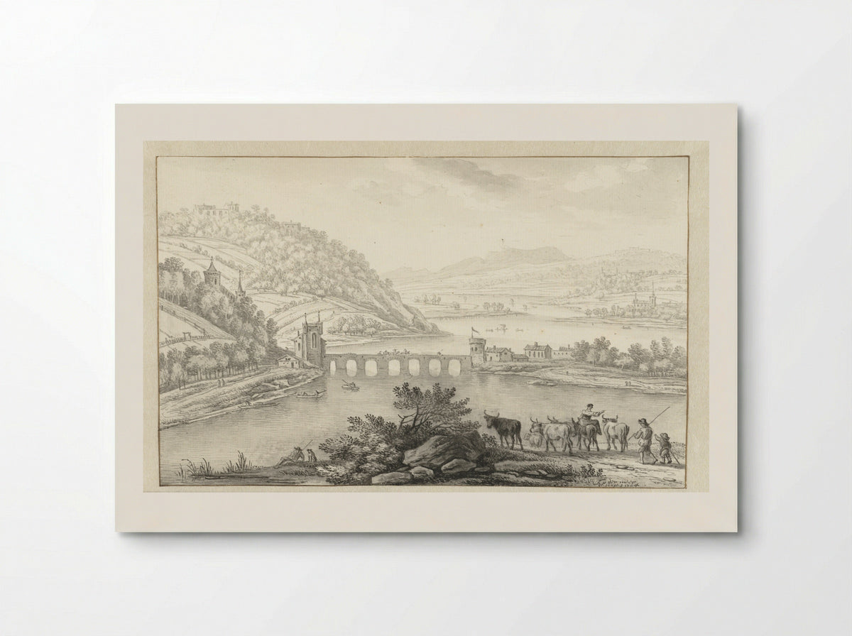 Rivier met een brug in een berglandschap - Jan van der Meer (II) - Poster